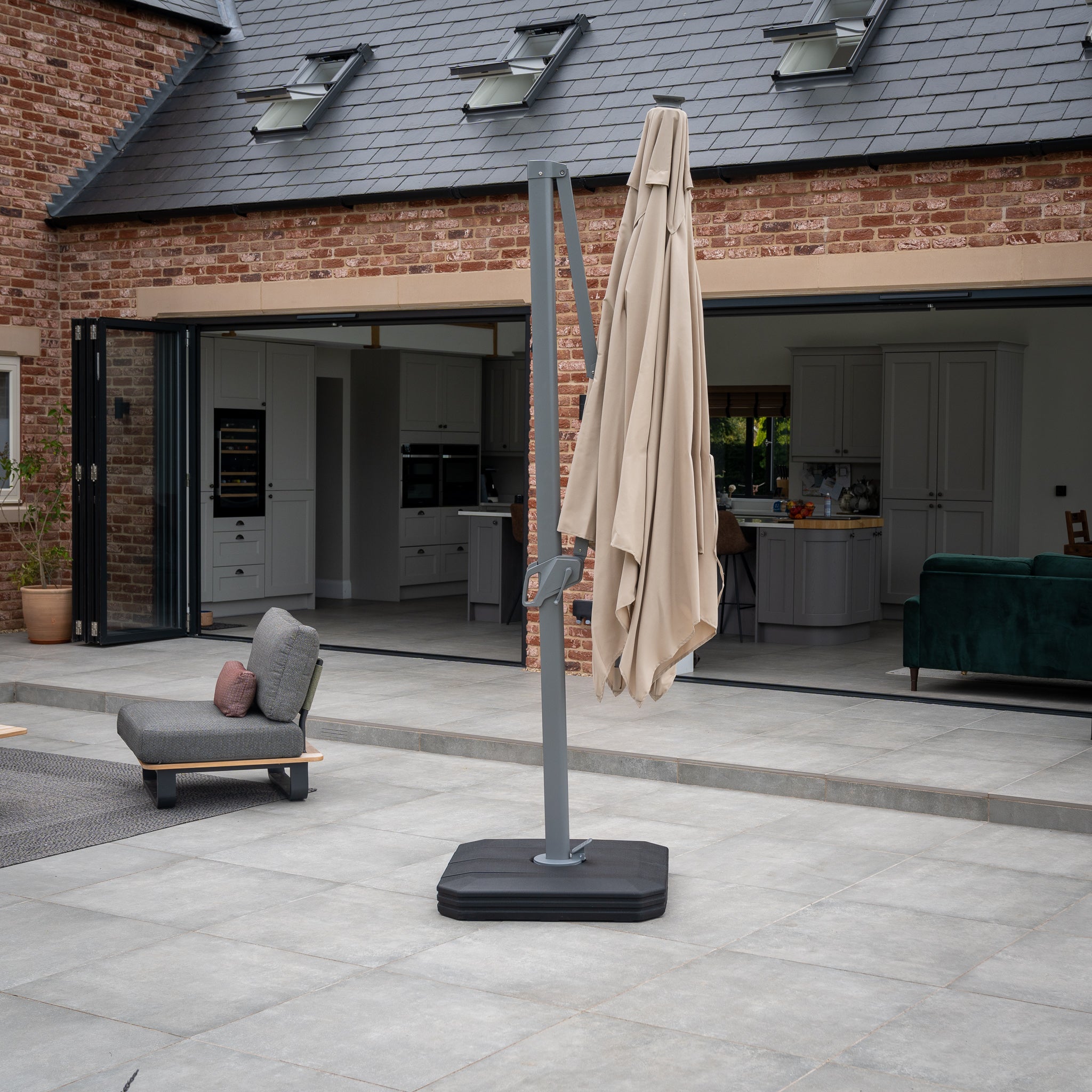 Ares 3m Square Cantilever Parasol with Solar powered LED Lights in Beige