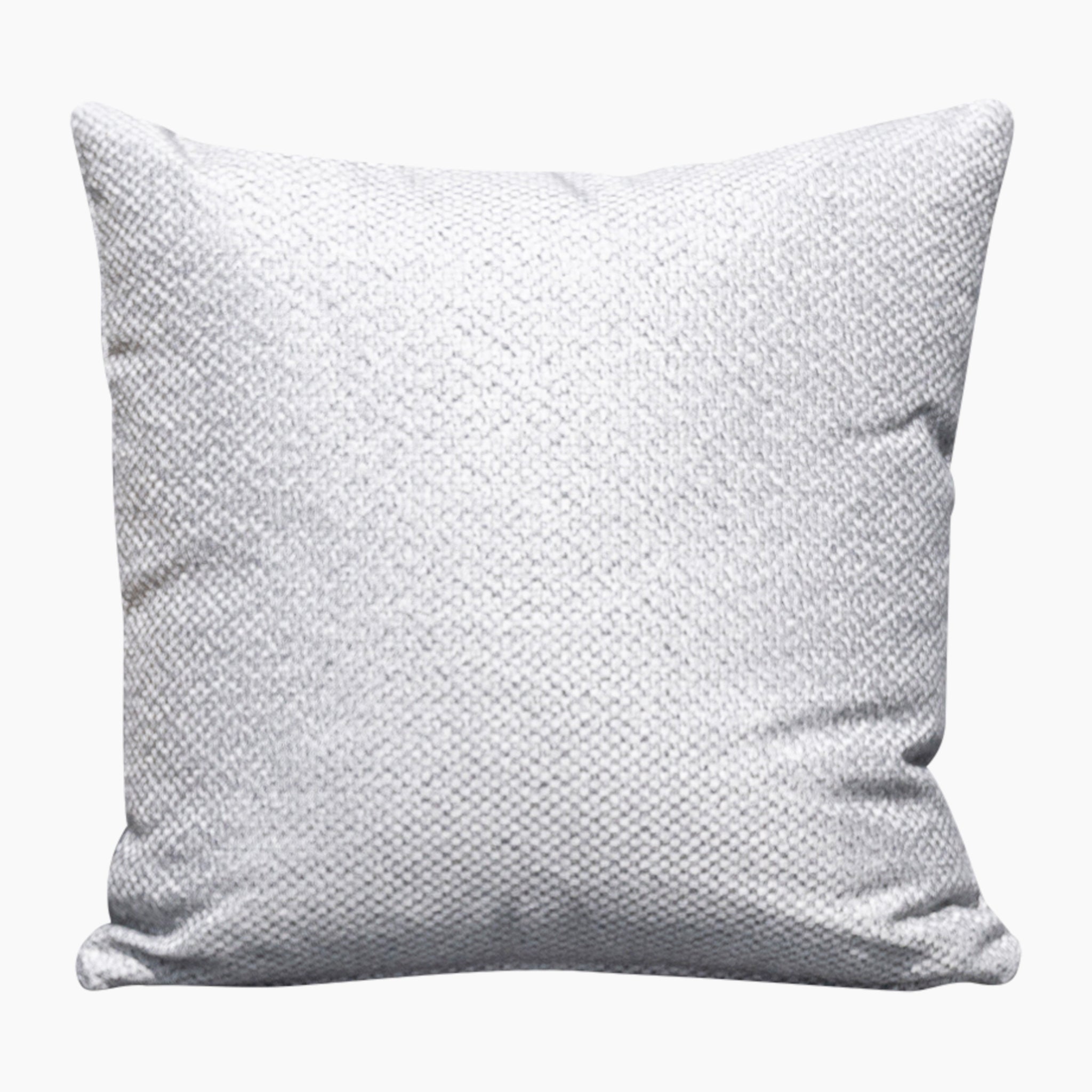 The Agora Senda Ceniza Medium Scatter Cushion (45cm x 45cm) is a square, white textured pillow featuring a subtle diamond pattern, ideal as an outdoor scatter cushion due to its durable solution-dyed acrylic fabric.