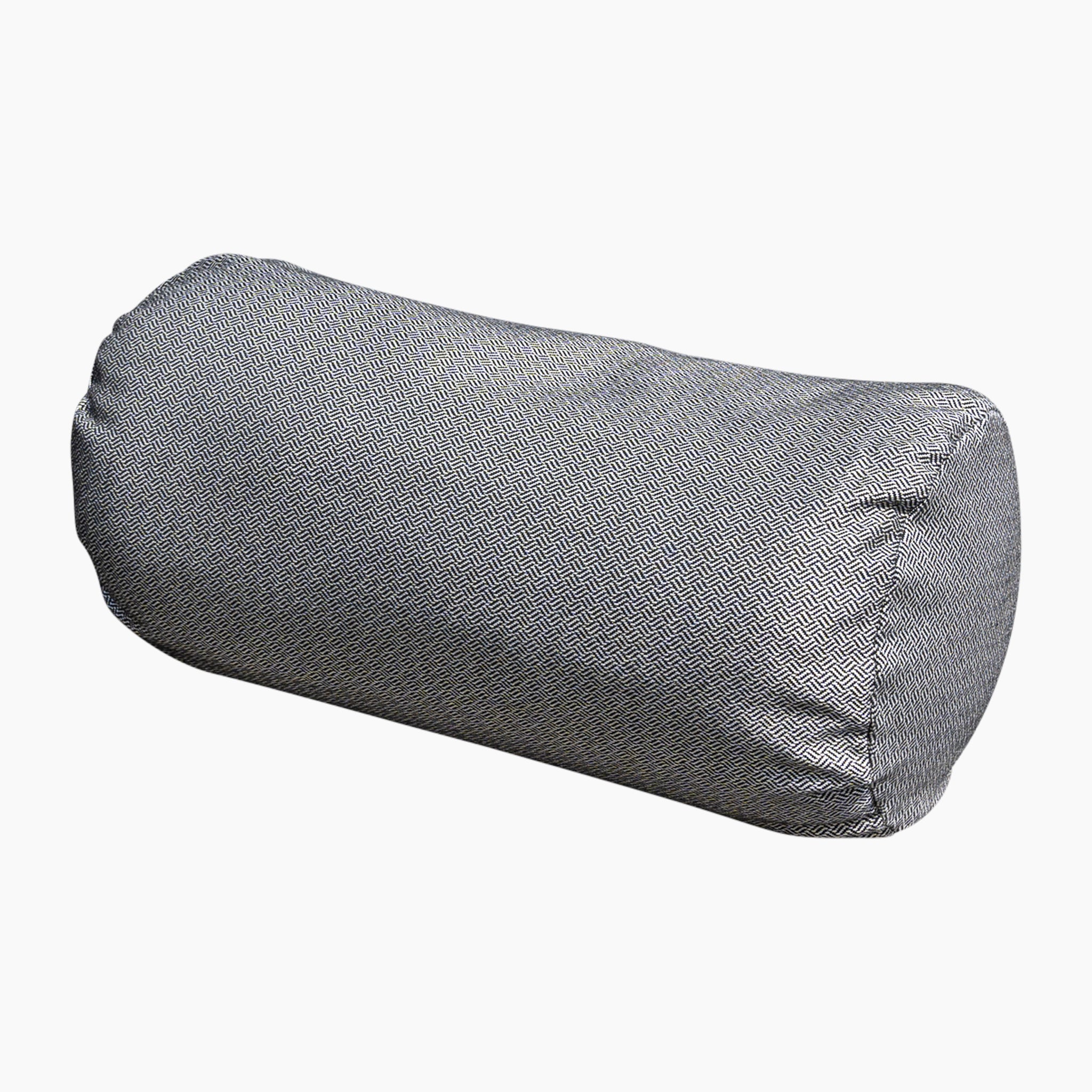The Agora Senda Ceniza Large Round Bolster Floor Cushion - 72cm x 35cm is a cylindrical grey pillow featuring a textured fabric pattern, made from durable solution-dyed acrylic.