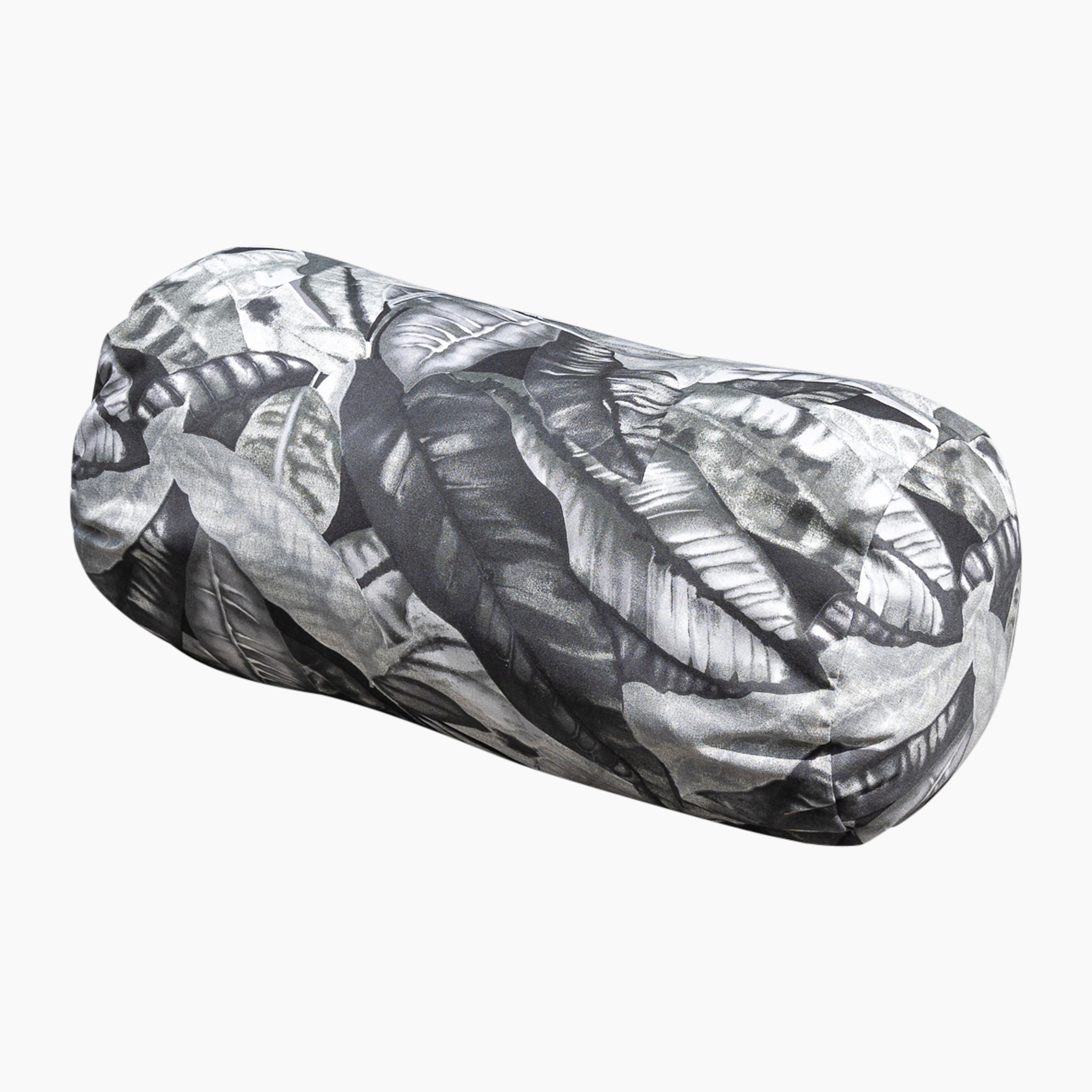 The Acrisol Amazonia Gris Large Round Bolster Floor Cushion, measuring 72cm x 35cm, features a monochromatic leaf pattern design. It's perfect for enhancing your outdoor furniture set. Made from durable, solution-dyed acrylic, it pairs beautifully with other outdoor scatter cushions.