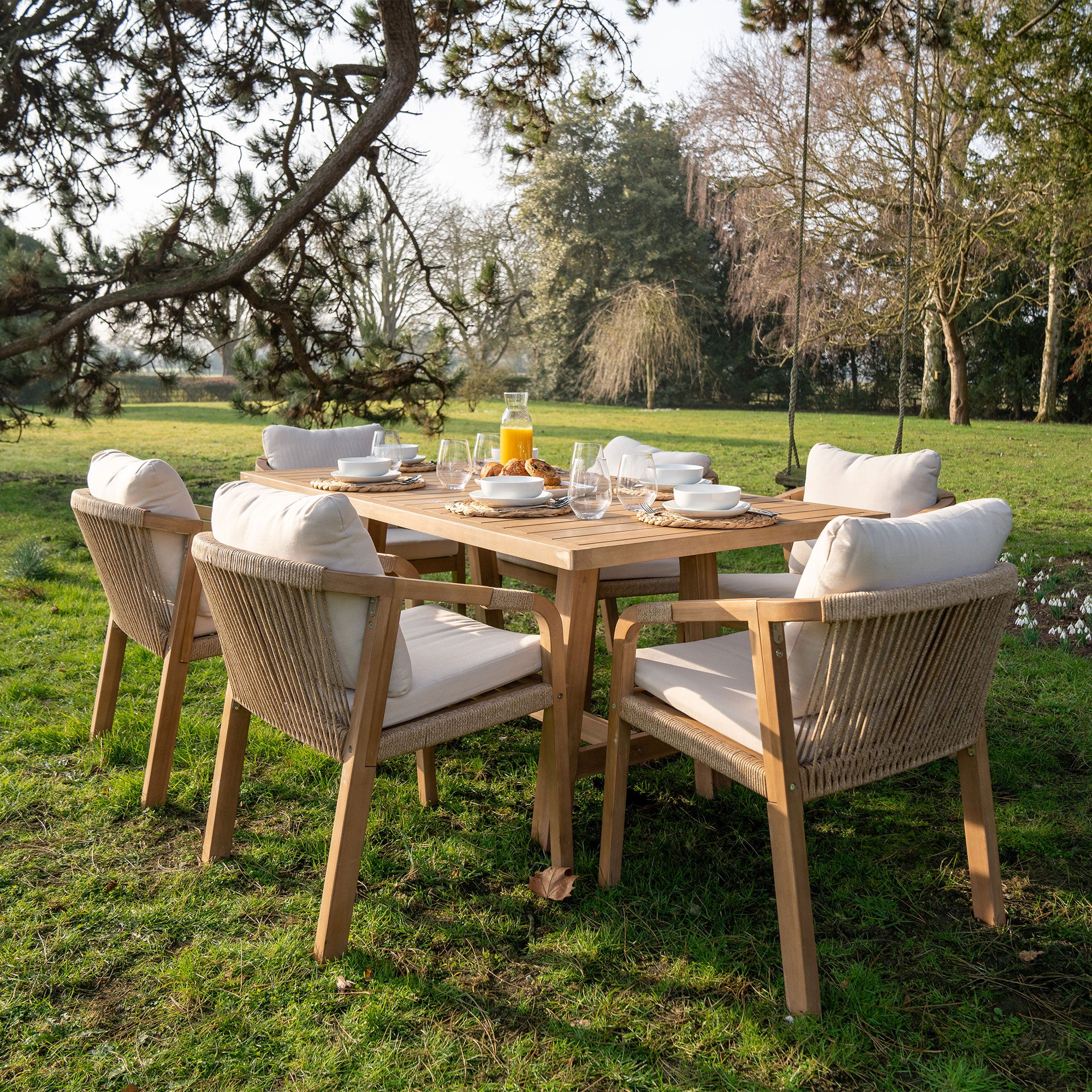 Quay 6 Seat Rectangular Dining Set in Linen