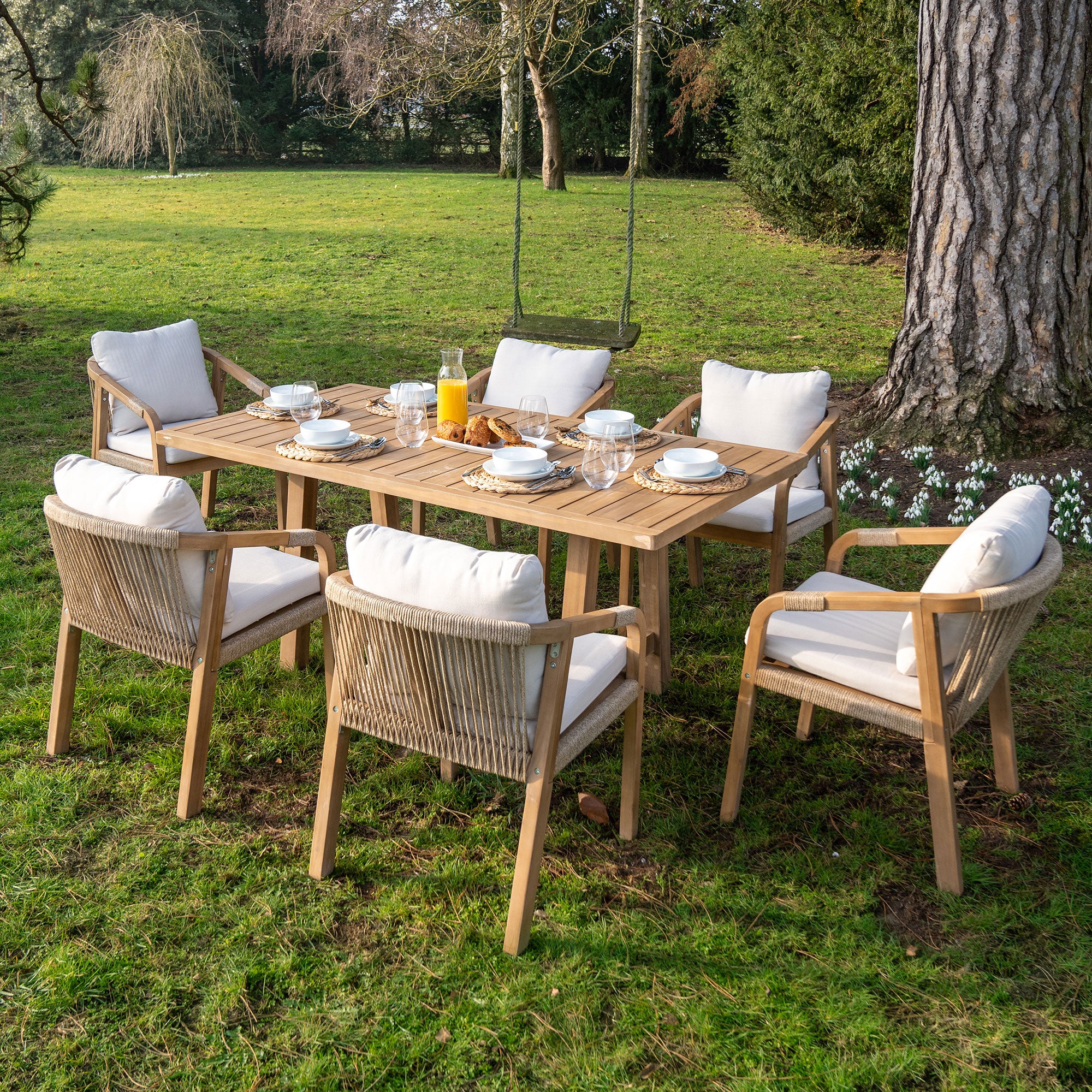 Quay 6 Seat Rectangular Dining Set in Linen
