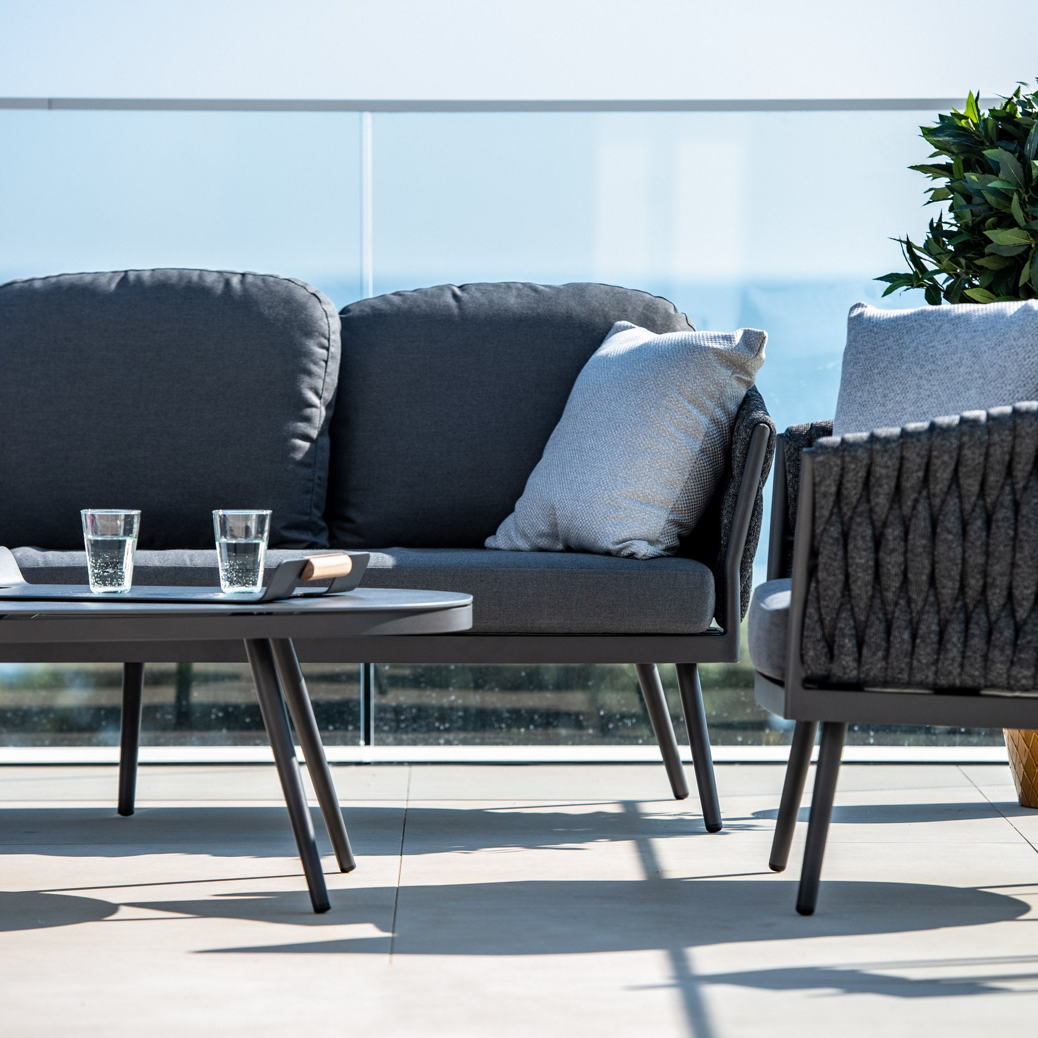 Palma 3 Seat Rope Sofa Set with Ceramic Table in Grey