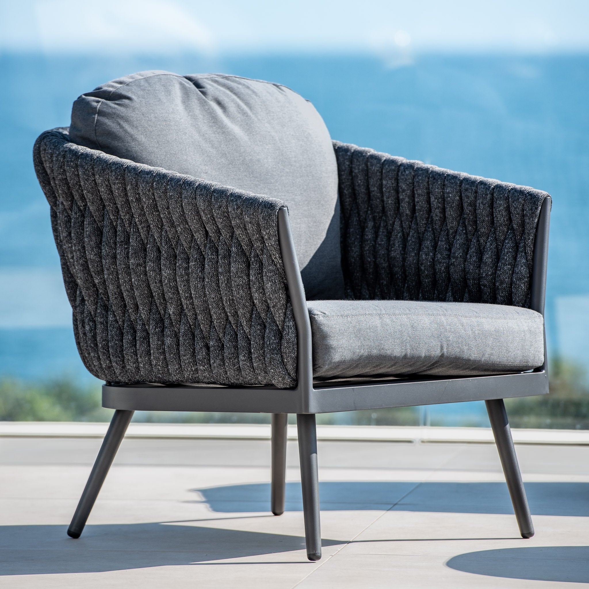 Palma 3 Seat Rope Sofa Set with Ceramic Table in Grey
