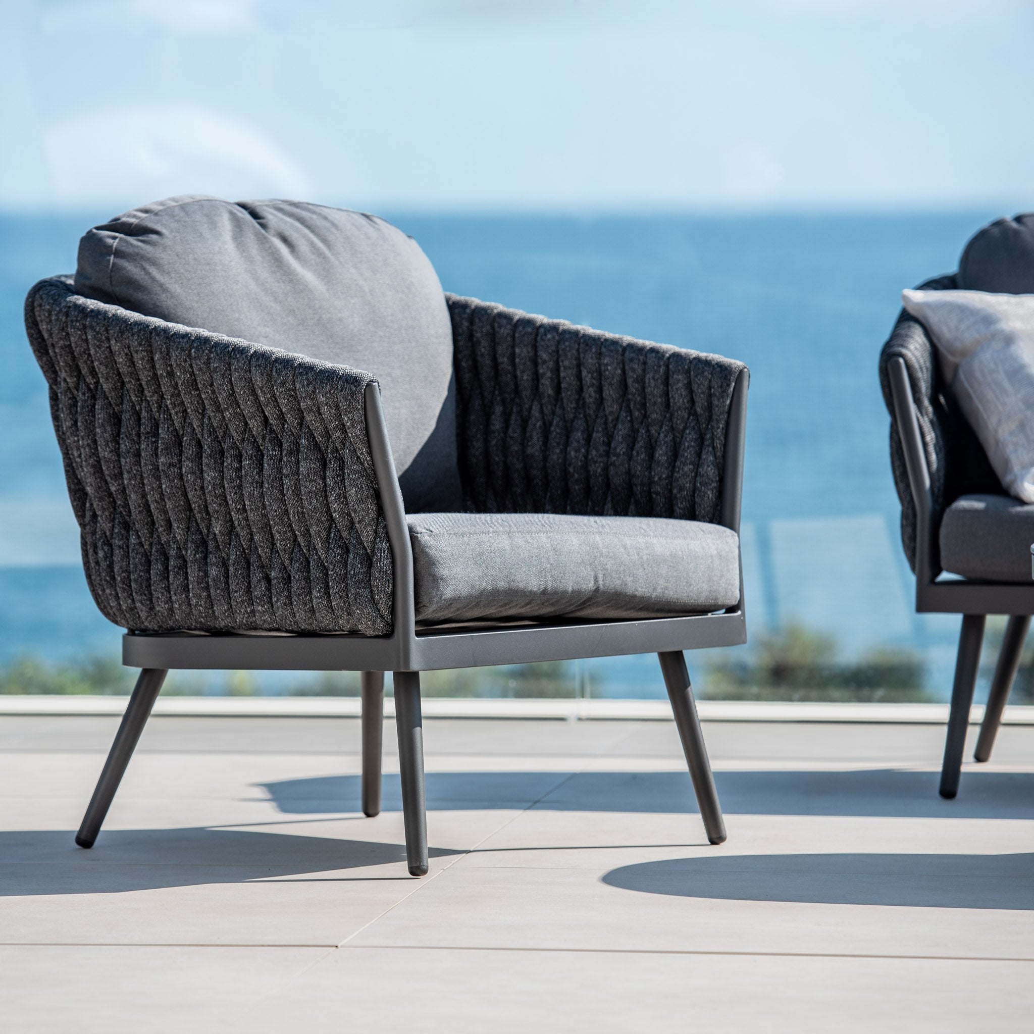 Palma 3 Seat Rope Sofa Set with Ceramic Table in Grey