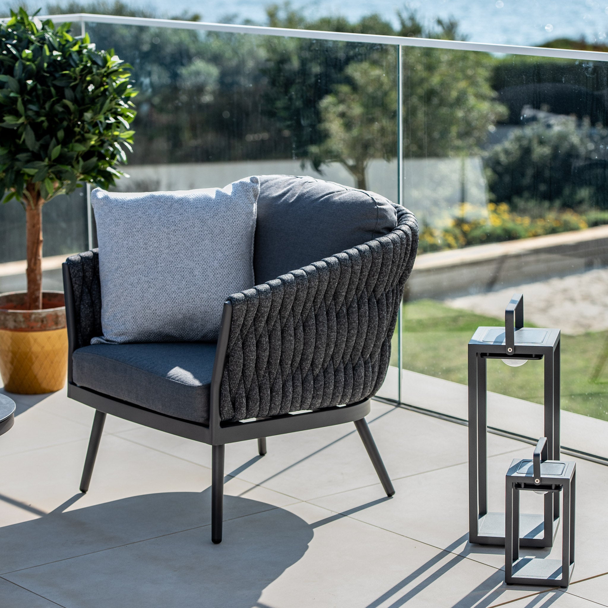 Palma 3 Seat Rope Sofa Set with Ceramic Table in Grey