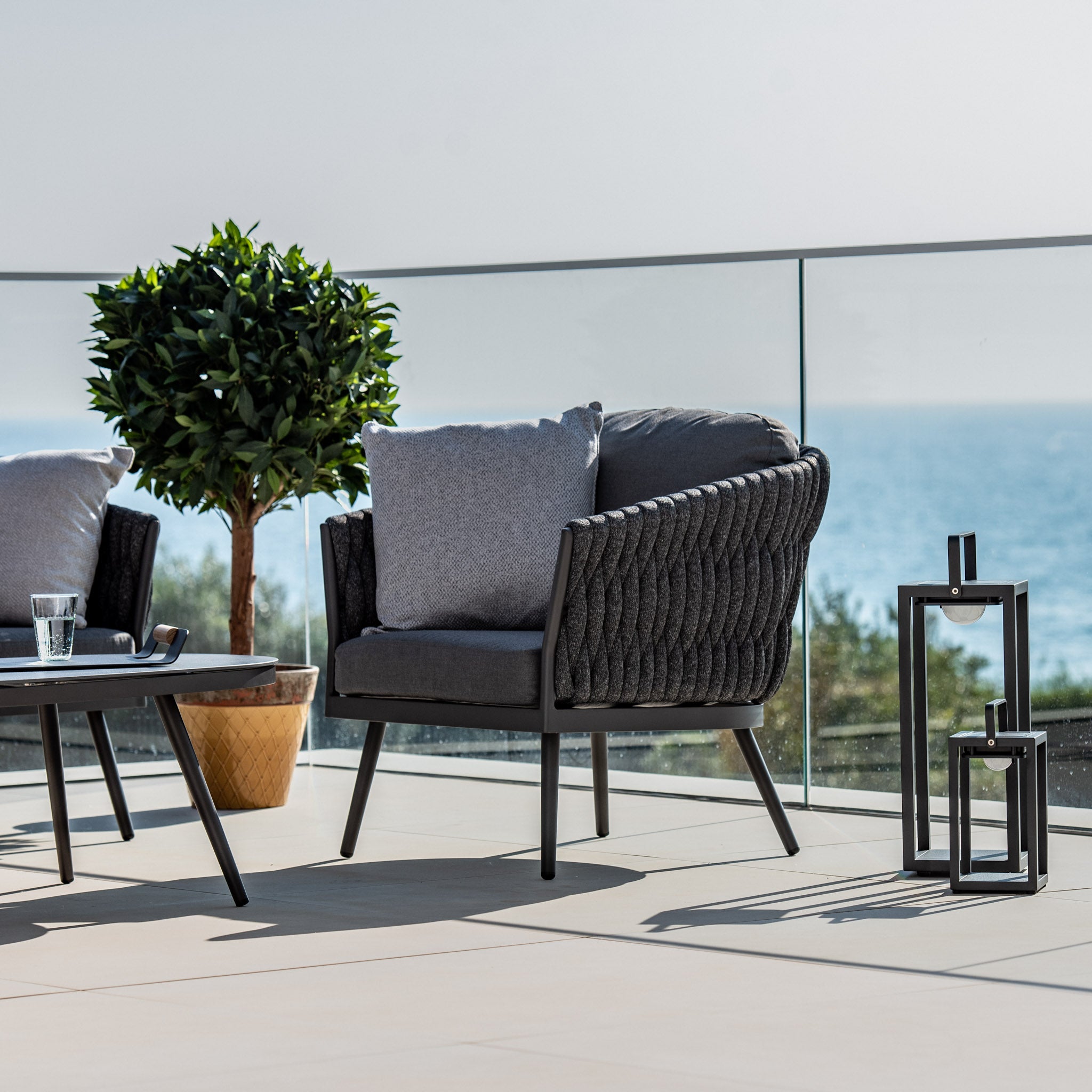 Palma 3 Seat Rope Sofa Set with Ceramic Table in Grey