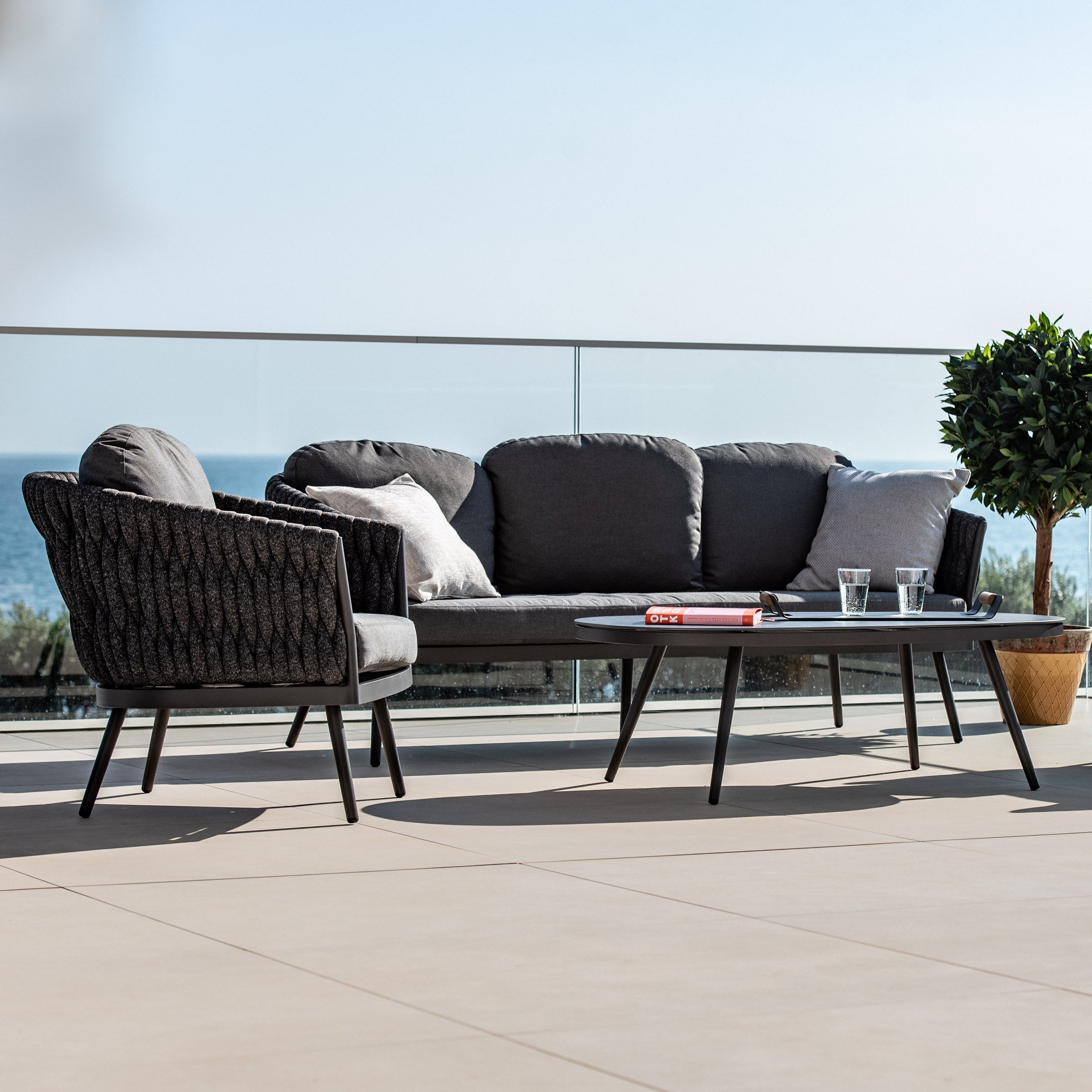 Palma 3 Seat Rope Sofa Set with Ceramic Table in Grey