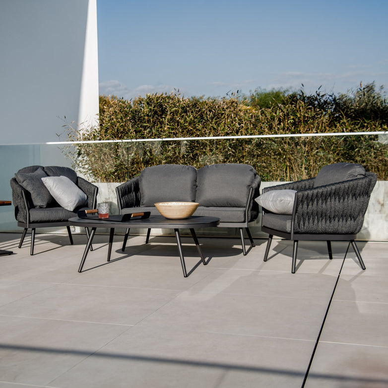 Palma 2 Seat Rope Sofa Set with Ceramic Table in Grey