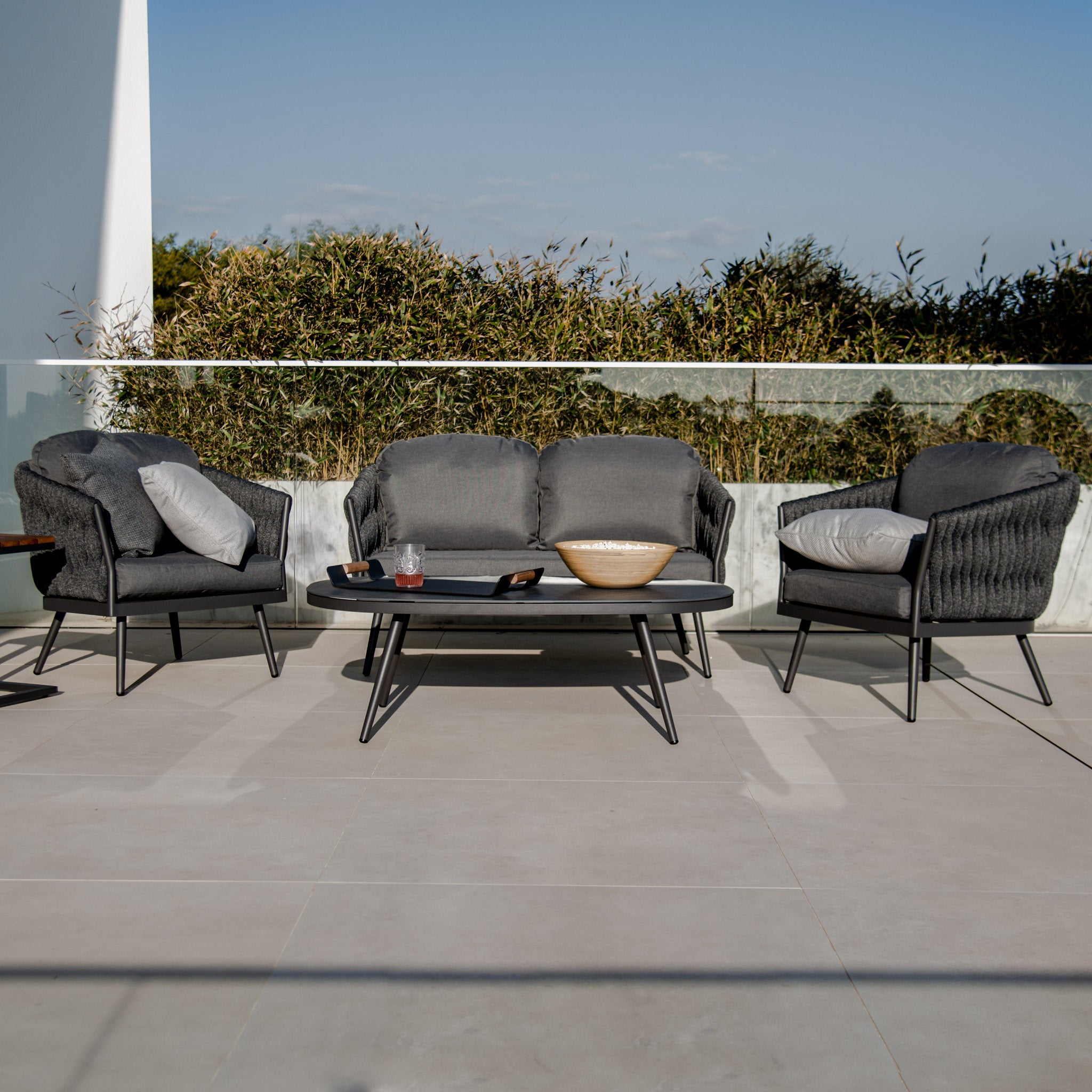 Palma 2 Seat Rope Sofa Set with Ceramic Table in Grey