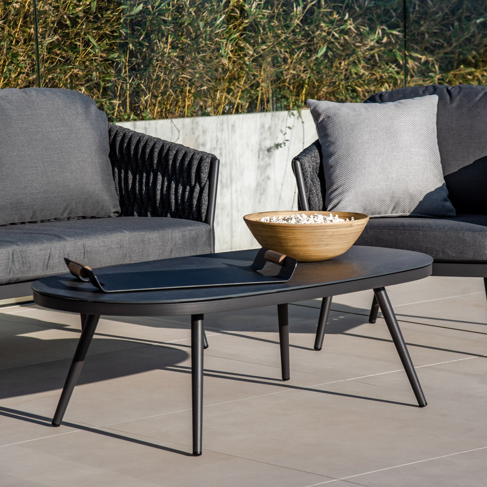 Palma 2 Seat Rope Sofa Set with Ceramic Table in Grey