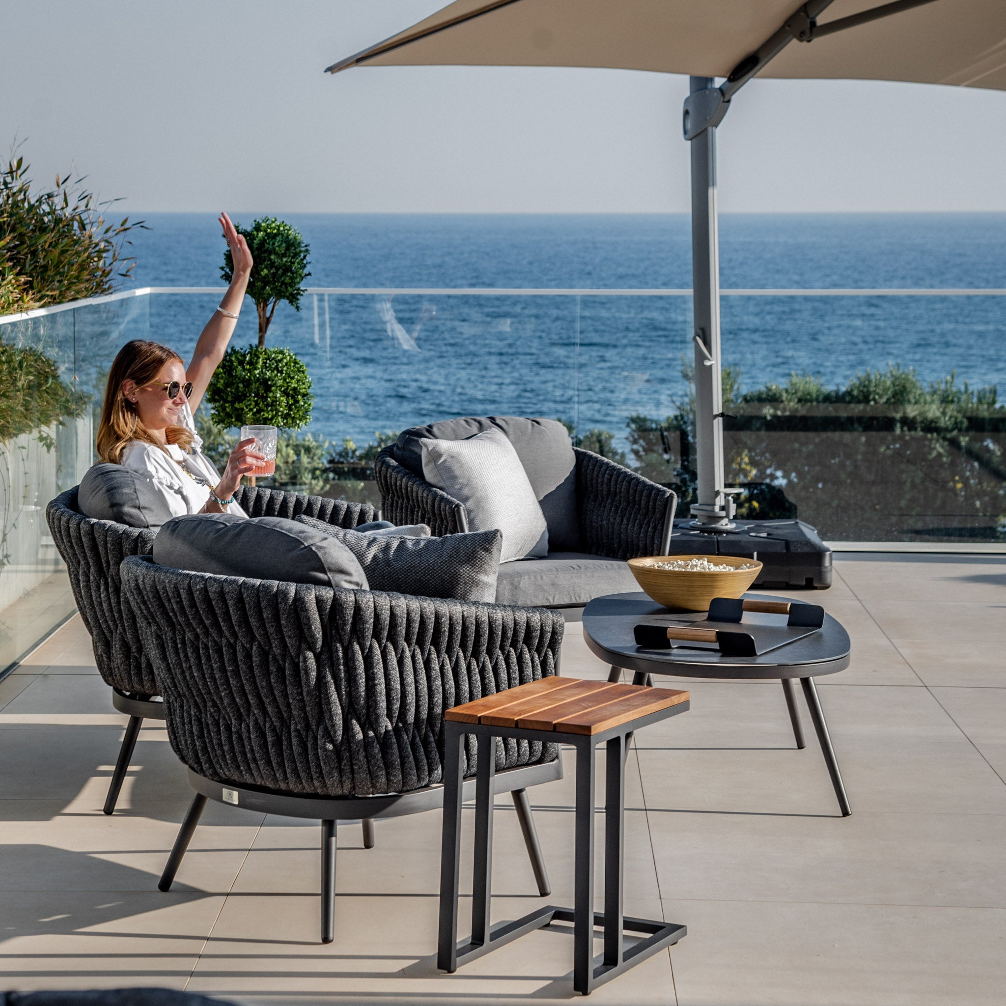 Palma 2 Seat Rope Sofa Set with Ceramic Table in Grey