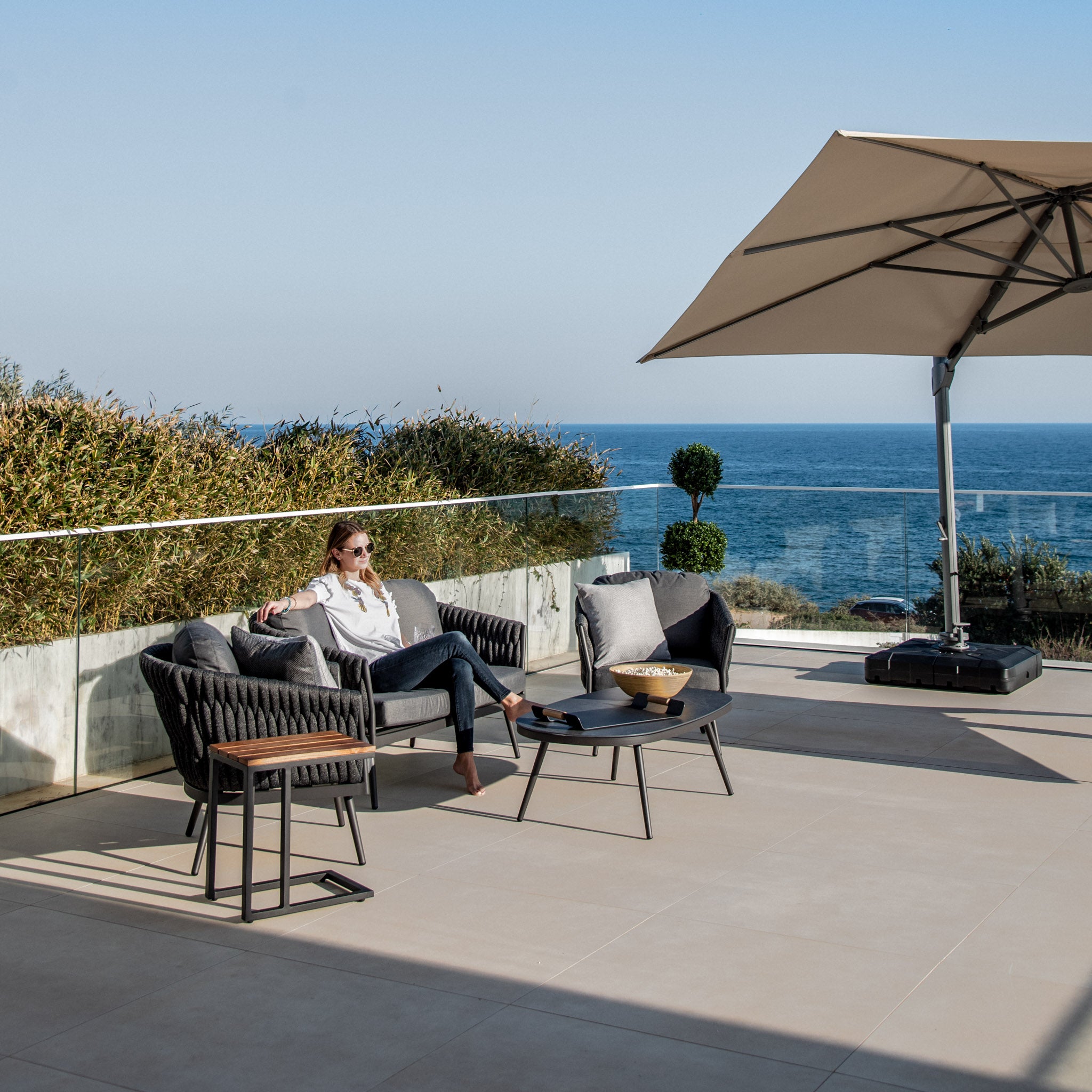 Palma 2 Seat Rope Sofa Set with Ceramic Table in Grey