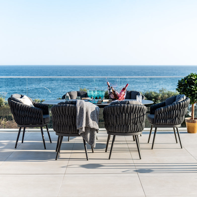 Palma 6 Seat Rope Oval Dining Set with Ceramic Table in Grey