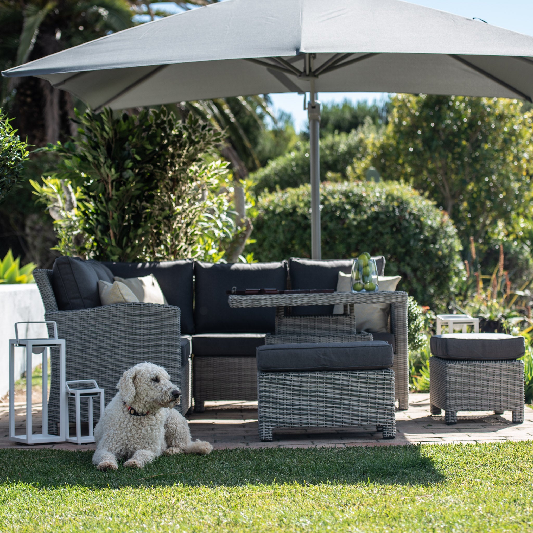 Santiago Square Rattan Corner Dining Set with Rising Table in Grey