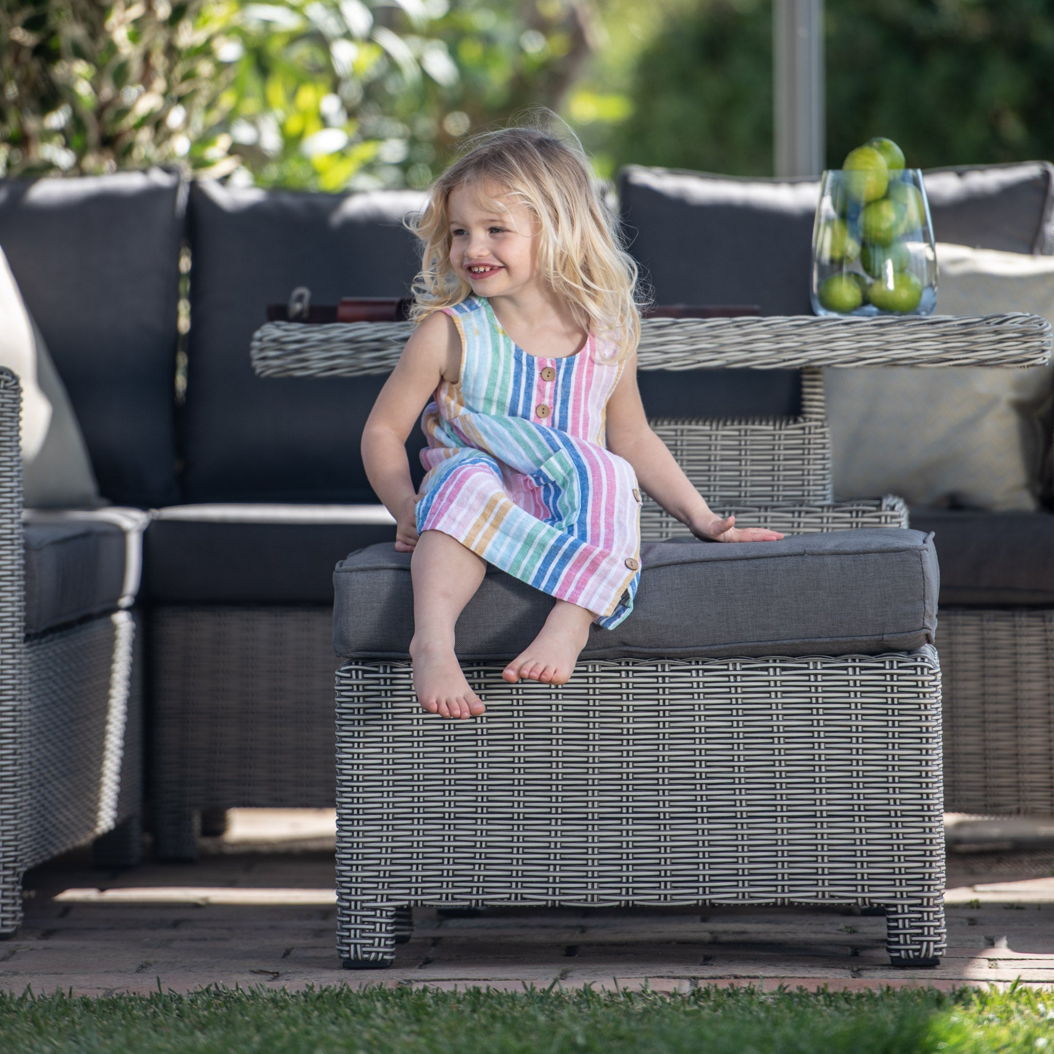 Santiago Square Rattan Corner Dining Set with Rising Table in Grey