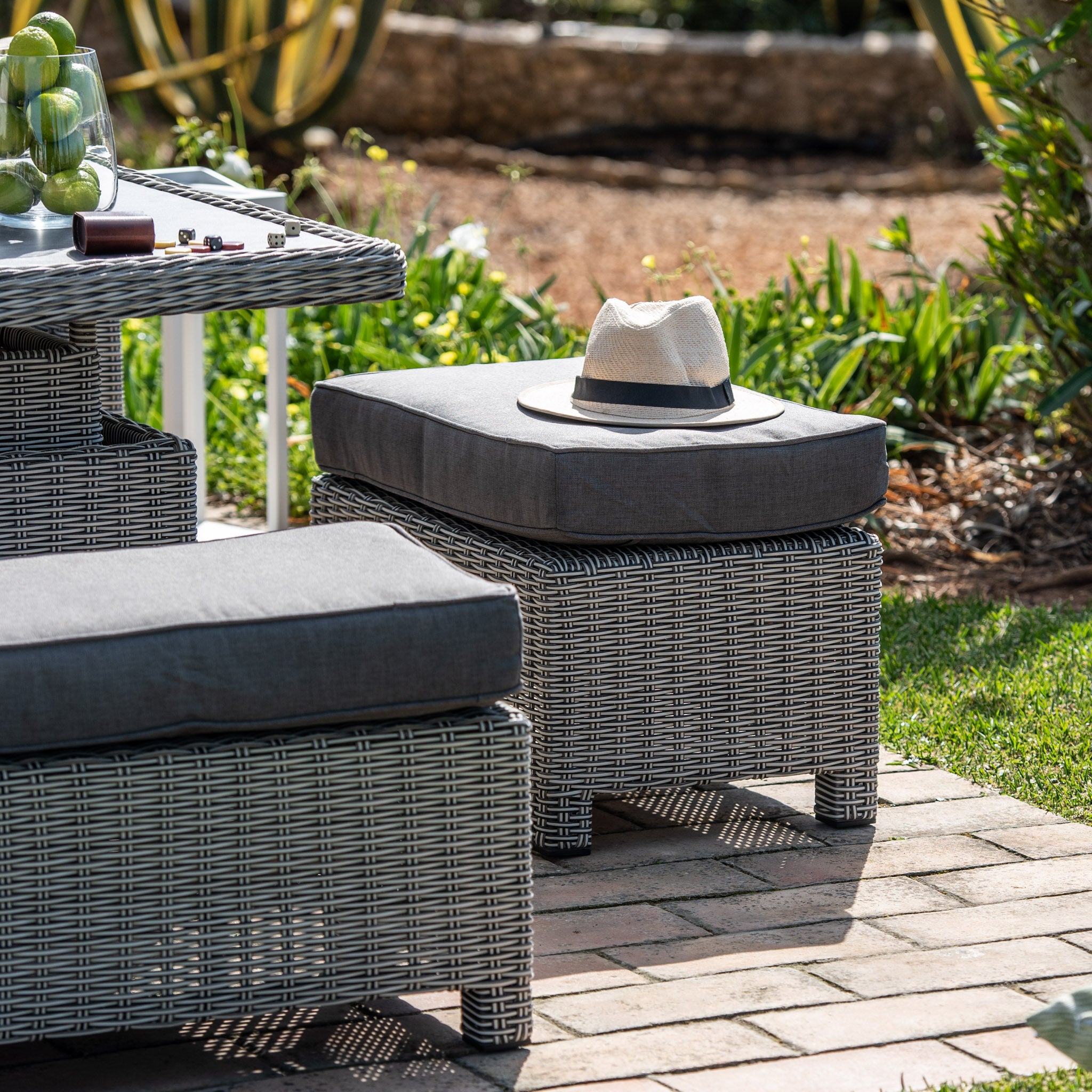Santiago Square Rattan Corner Dining Set with Rising Table in Grey