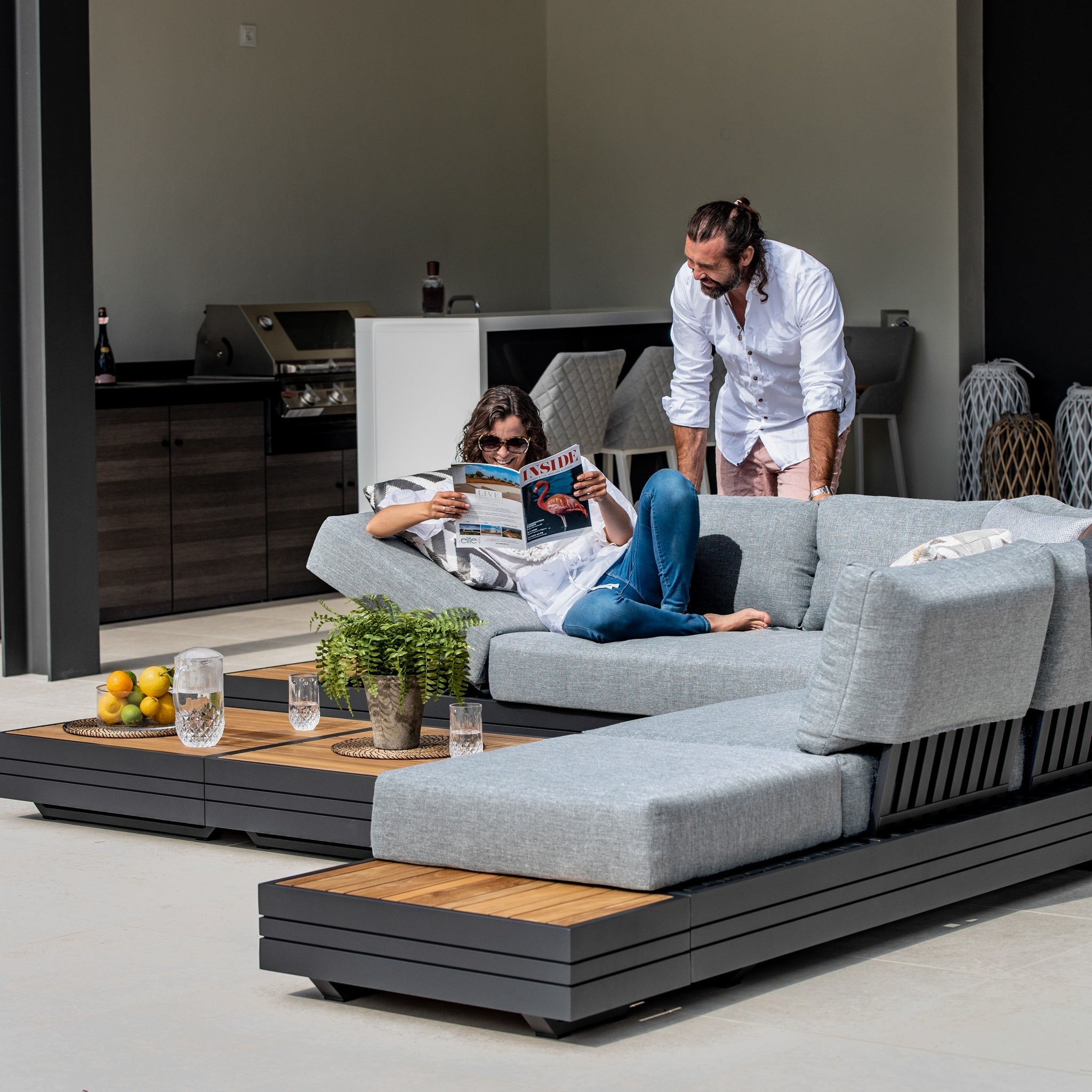 Panama Luxury Outdoor Large Corner Group Set in Washed Grey