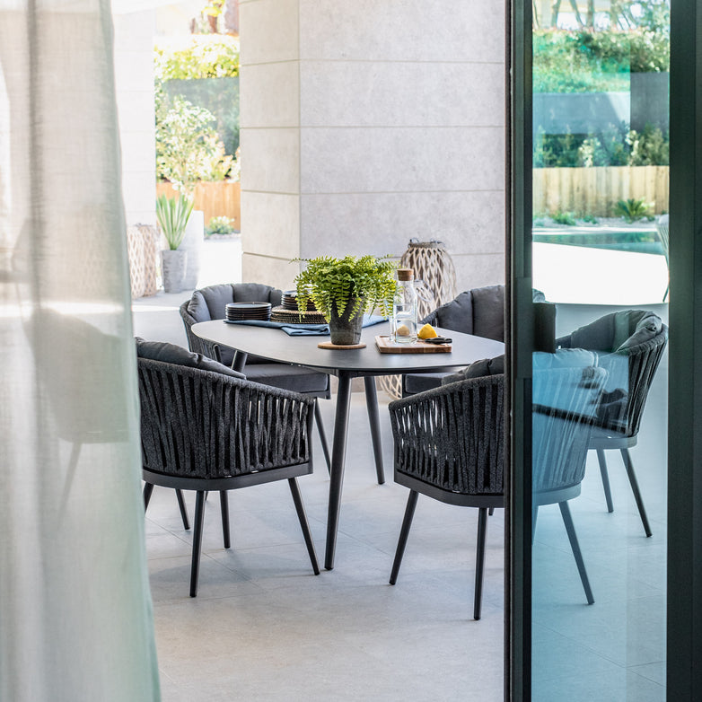 Monterrey 6 Seat Rope Dining Set with Oval Ceramic Table in Grey
