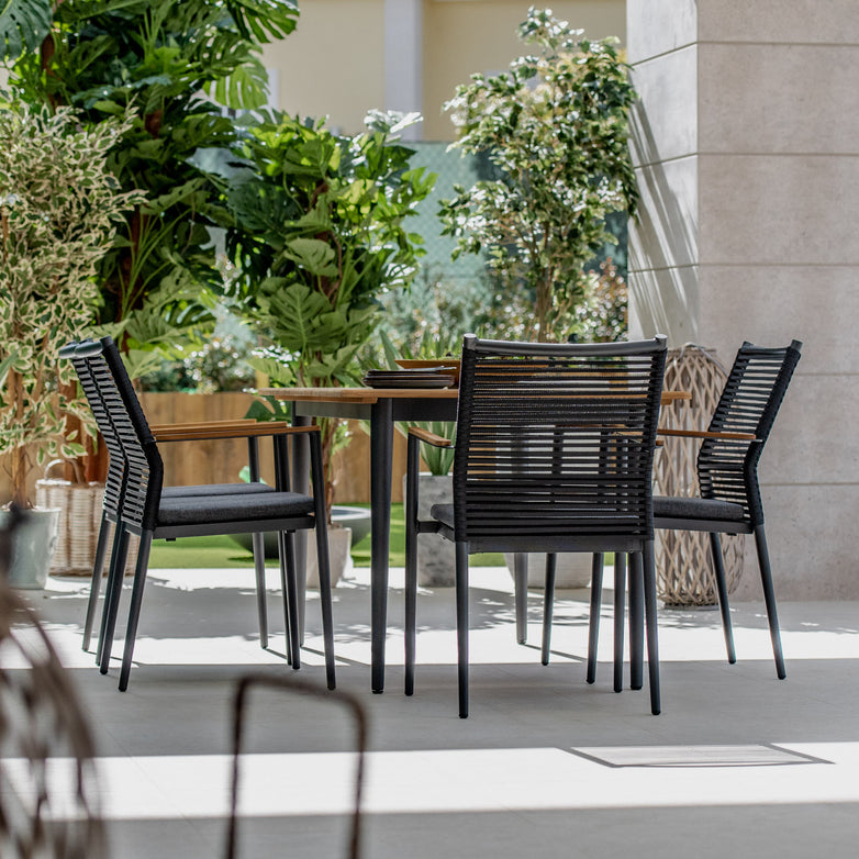 Portland 6 Seat Rectangular Dining Set with Teak Table in Charcoal