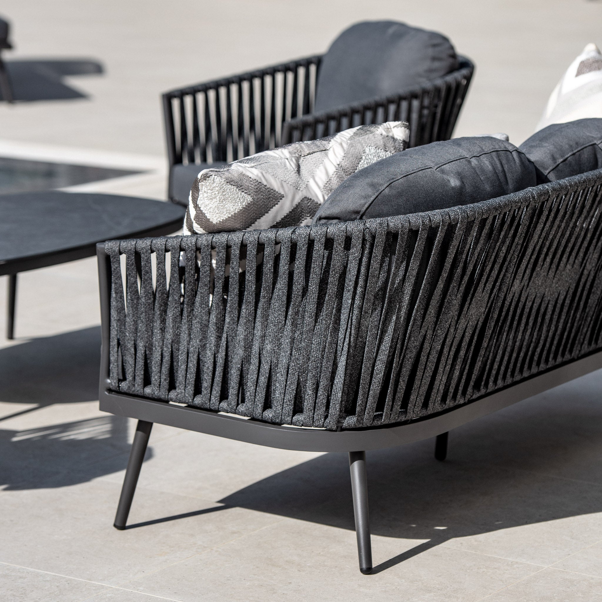 Monterrey 3 Seat Rope Sofa Set with Ceramic Table in Grey