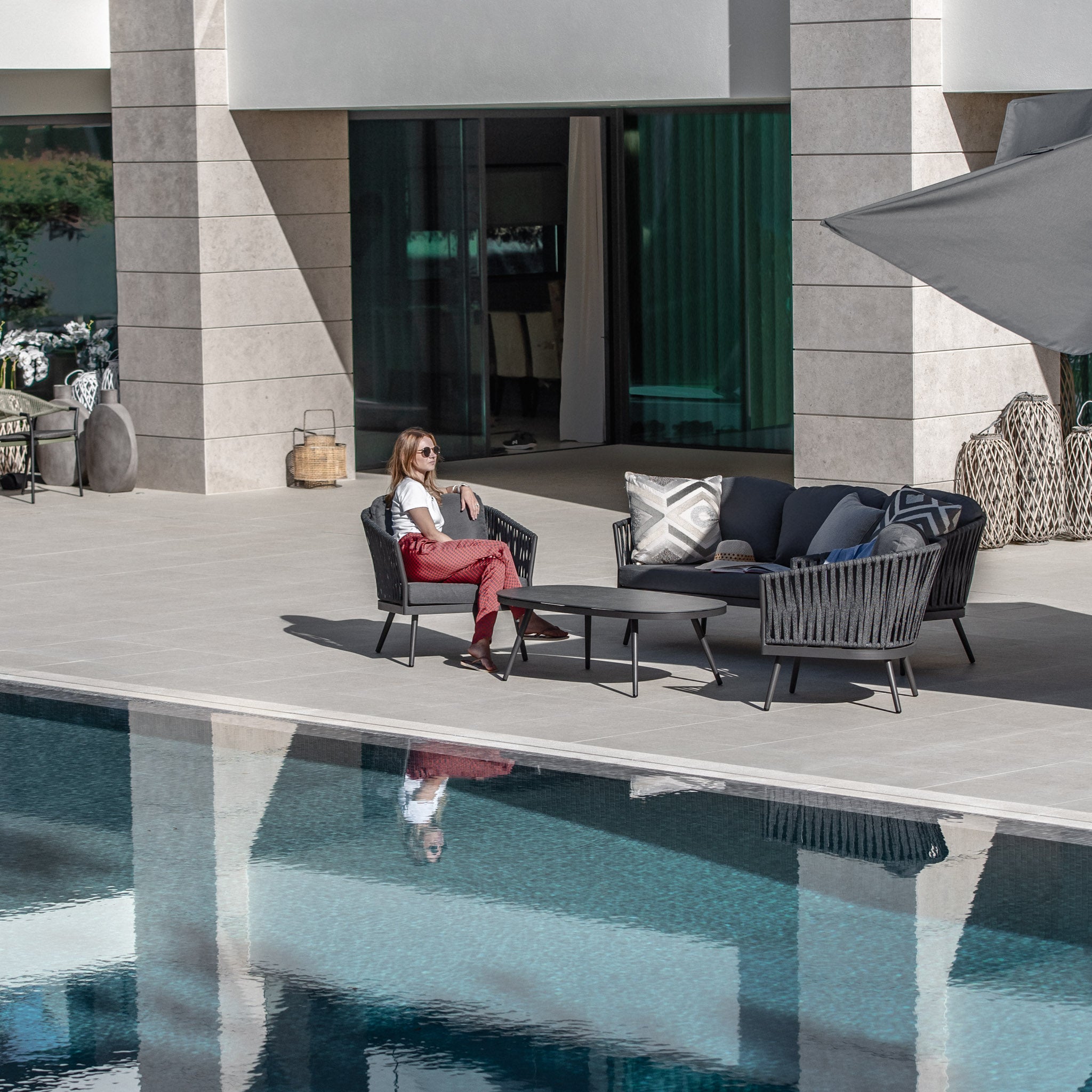 Monterrey 3 Seat Rope Sofa Set with Ceramic Table in Grey
