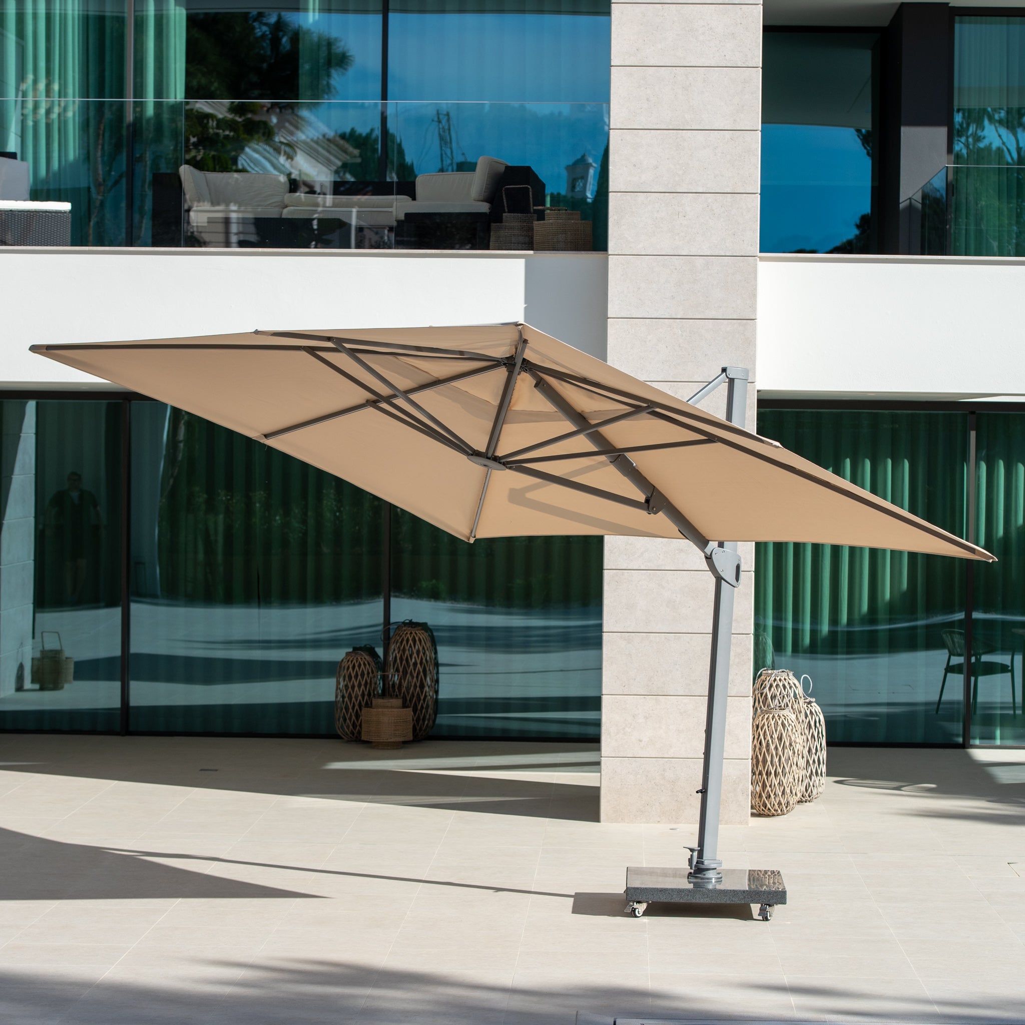 Ares 3m Square Cantilever Parasol with Solar powered LED Lights in Beige