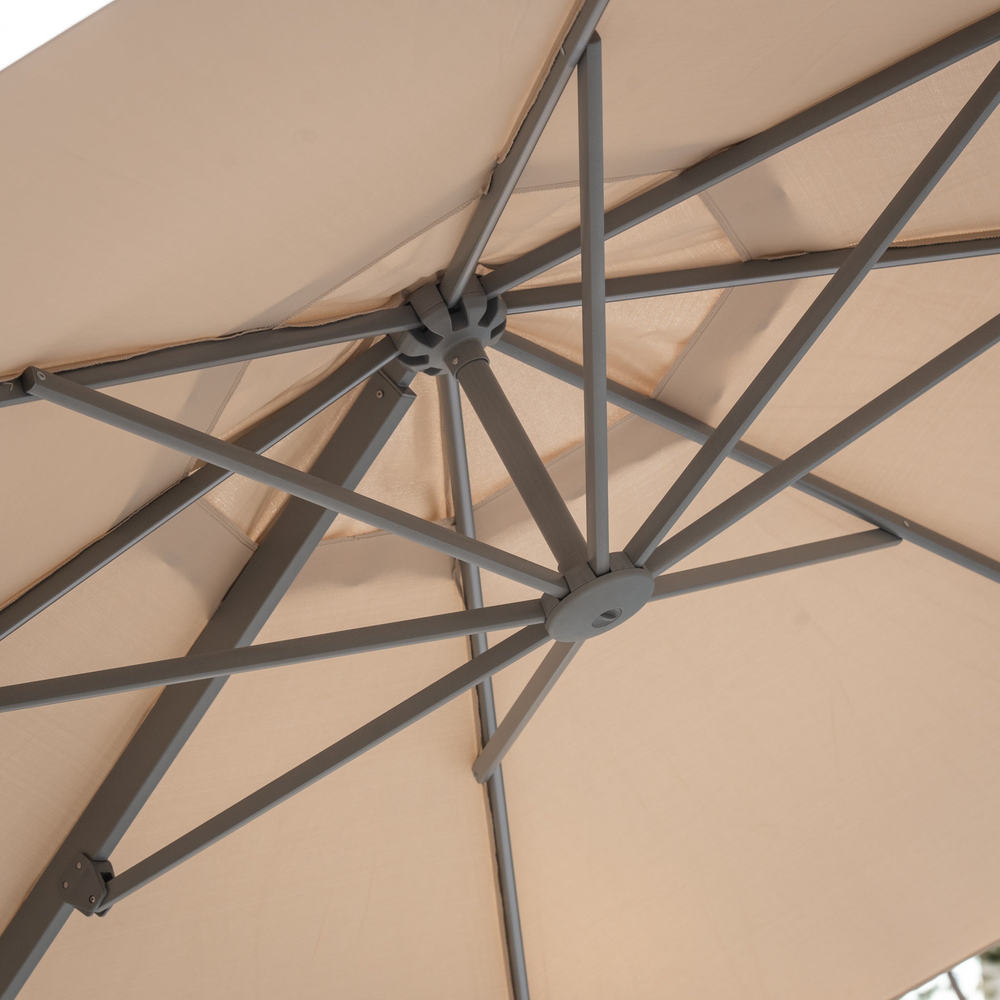 Ares 3.5m Round Cantilever Parasol with Solar powered LED Lights in Beige