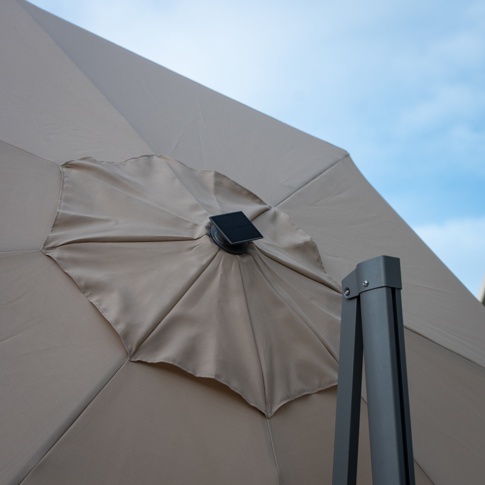 Ares 3.5m Round Cantilever Parasol with Solar powered LED Lights in Beige