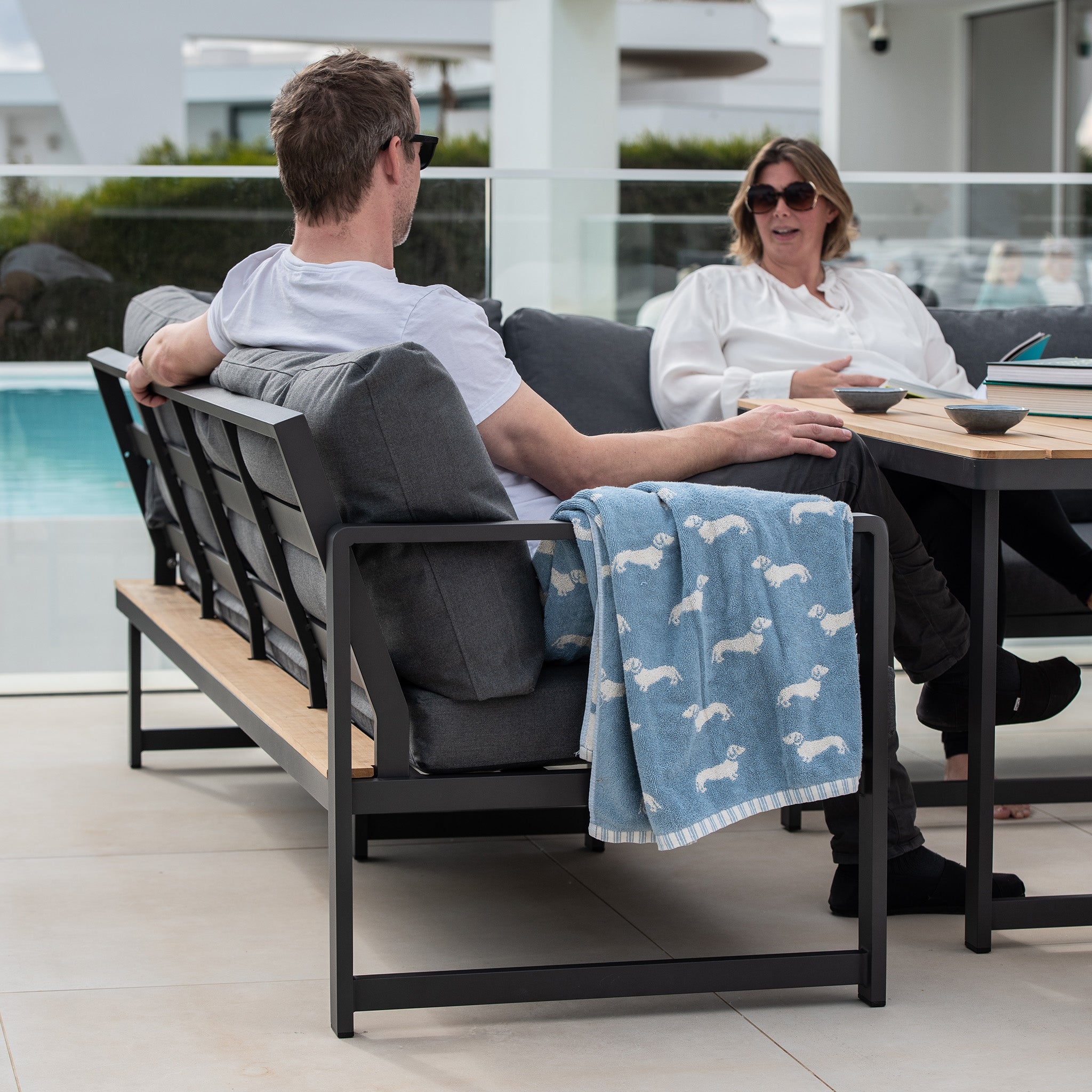 Cordoba Corner Dining Set with Teak Table in Grey