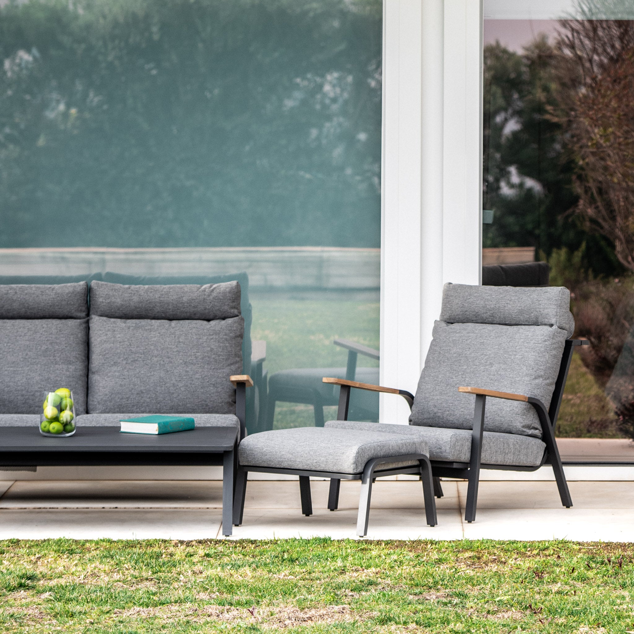 Lima 2 Seat Sofa Set With Coffee Table and Footstools in Washed Grey