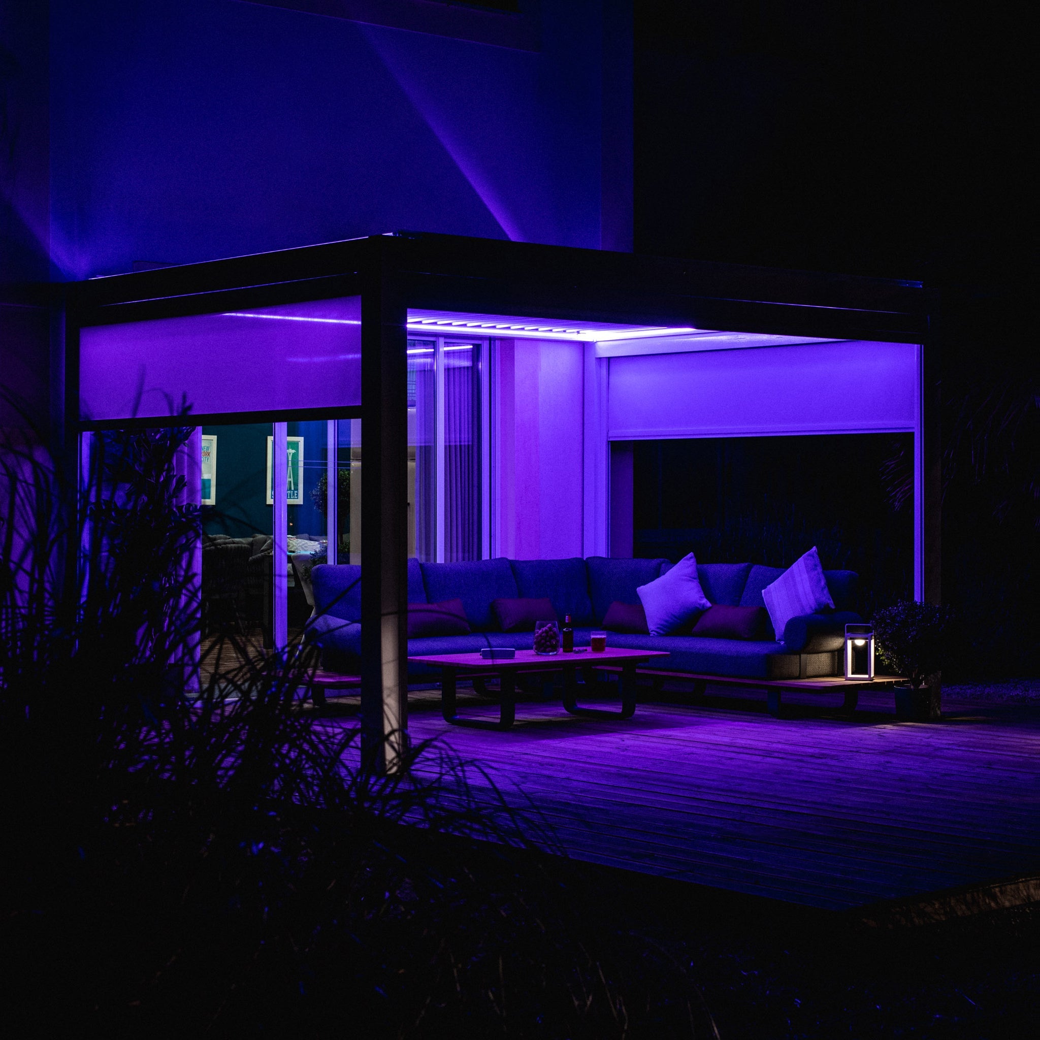 PergoSTET 4m x 4m Square Pergola with 3 Drop Sides and LED Lighting in White