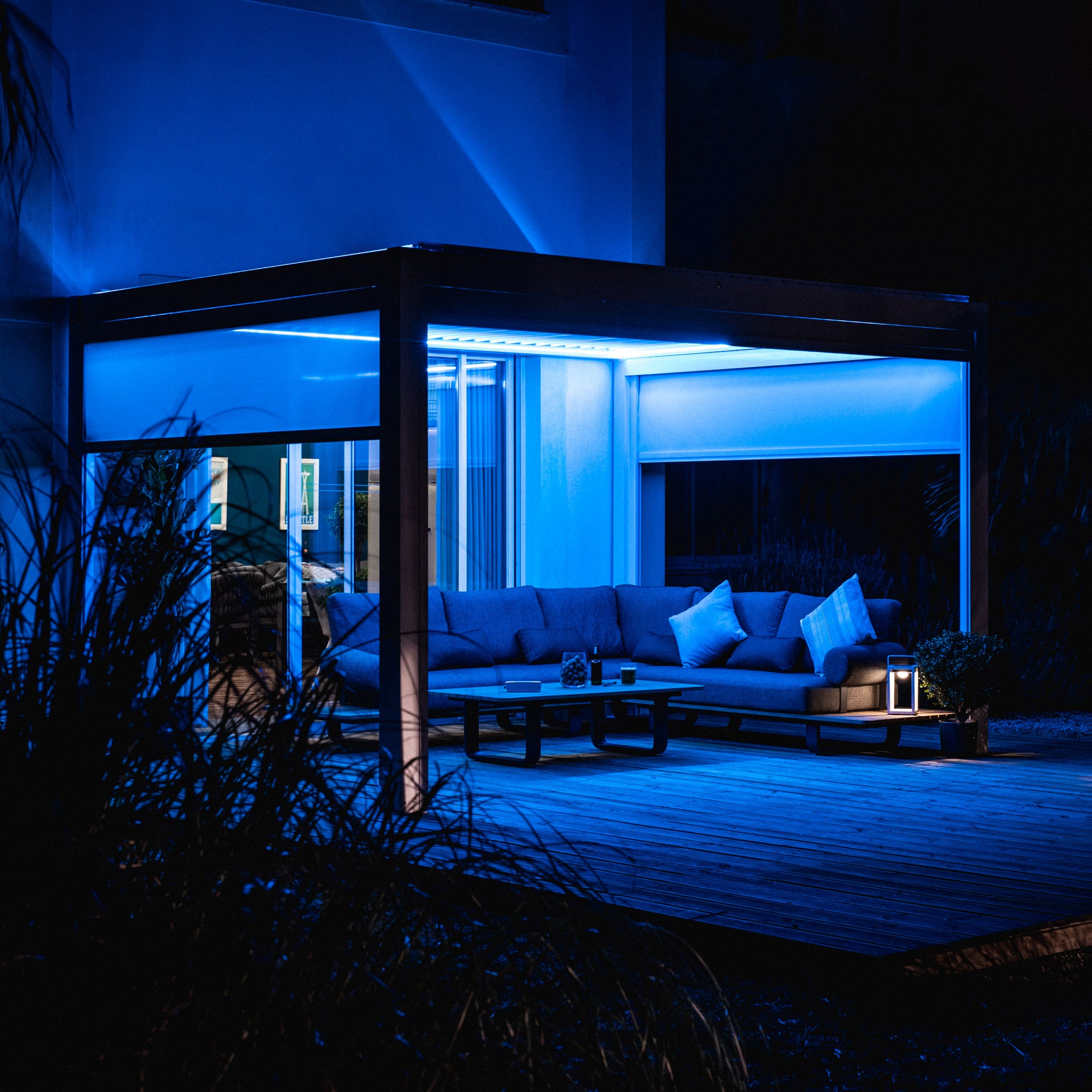 PergoSTET 3m x 4m Rectangular Pergola with 3 Drop Sides and LED Lighting in White