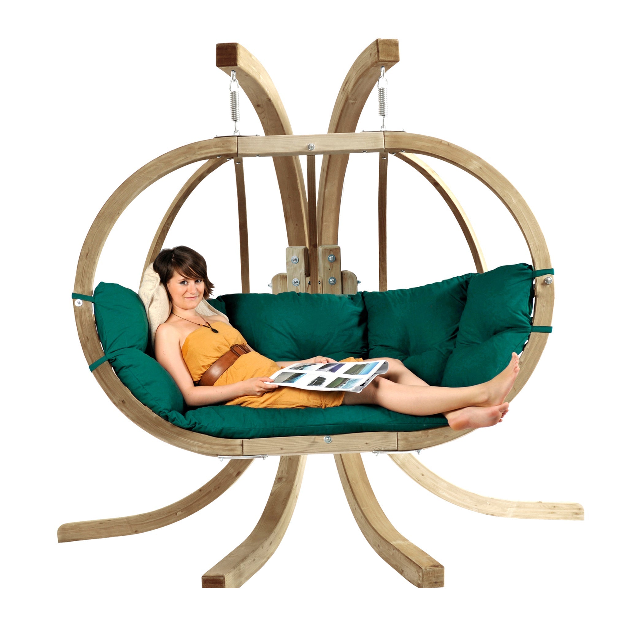 Globo Royal Double Seater Hanging Chair Set Weatherproof in Verde Green