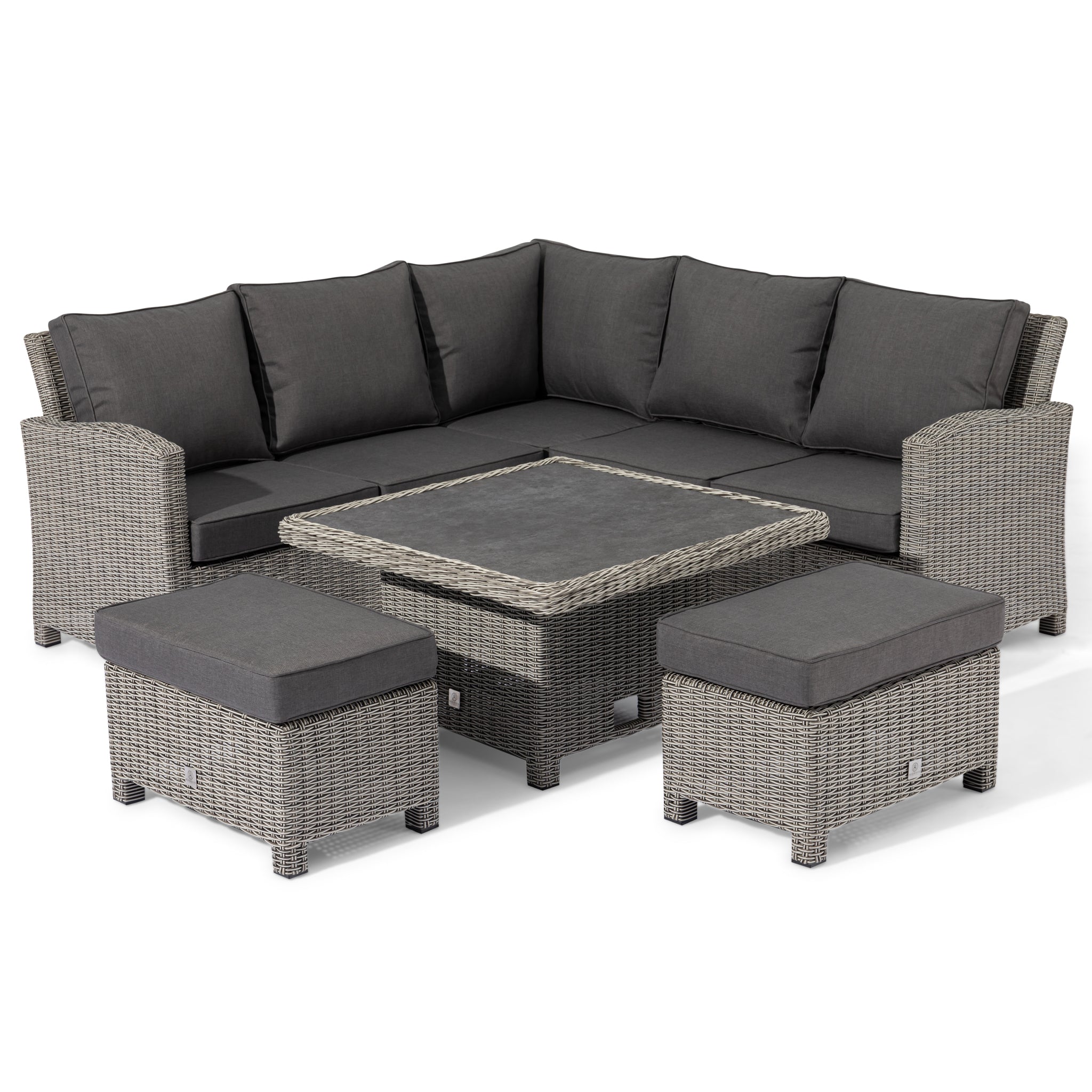 Santiago Square Rattan Corner Dining Set with Rising Table in Grey