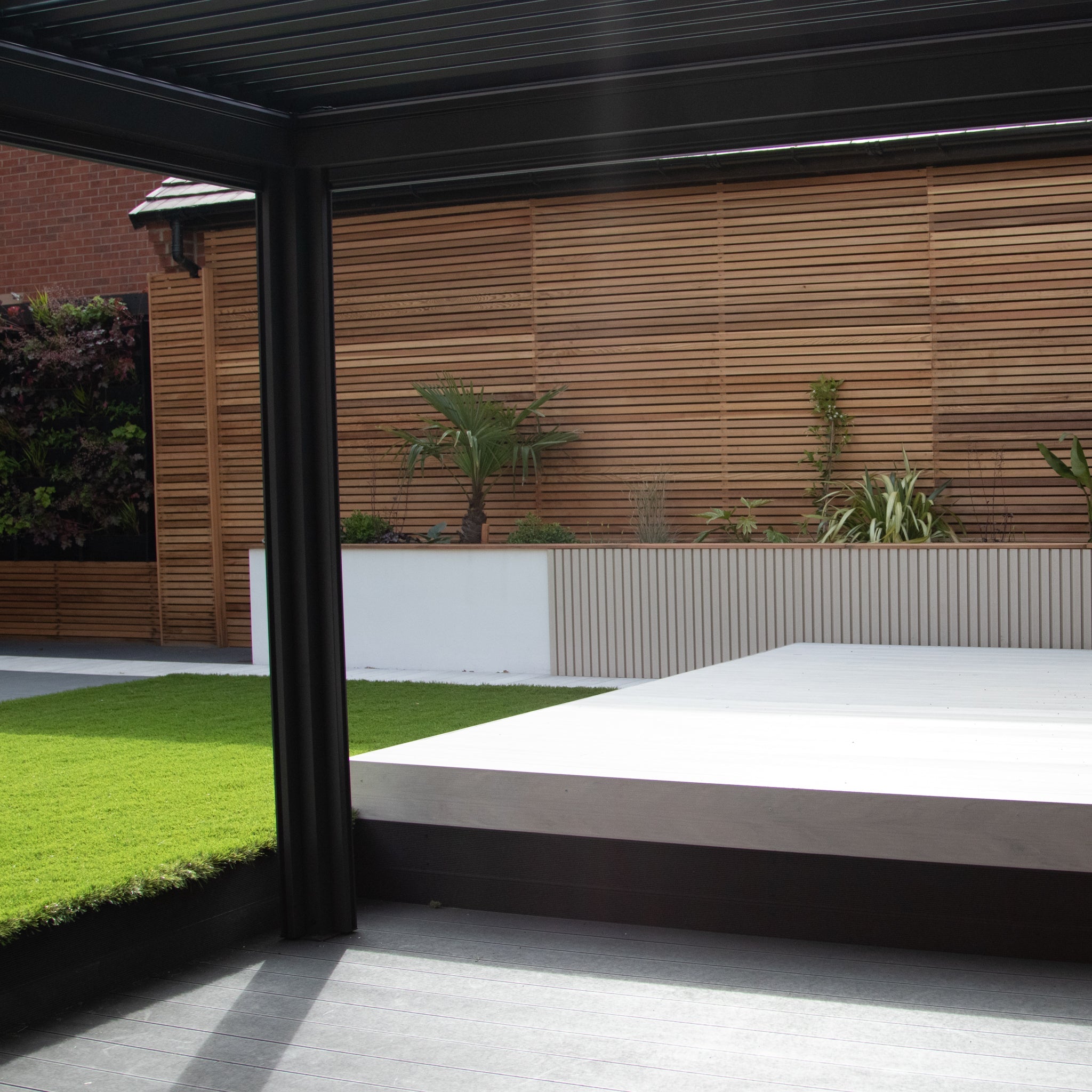 PergoSTET 4m x 4m Square Pergola with 3 Drop Sides and LED Lighting in Grey