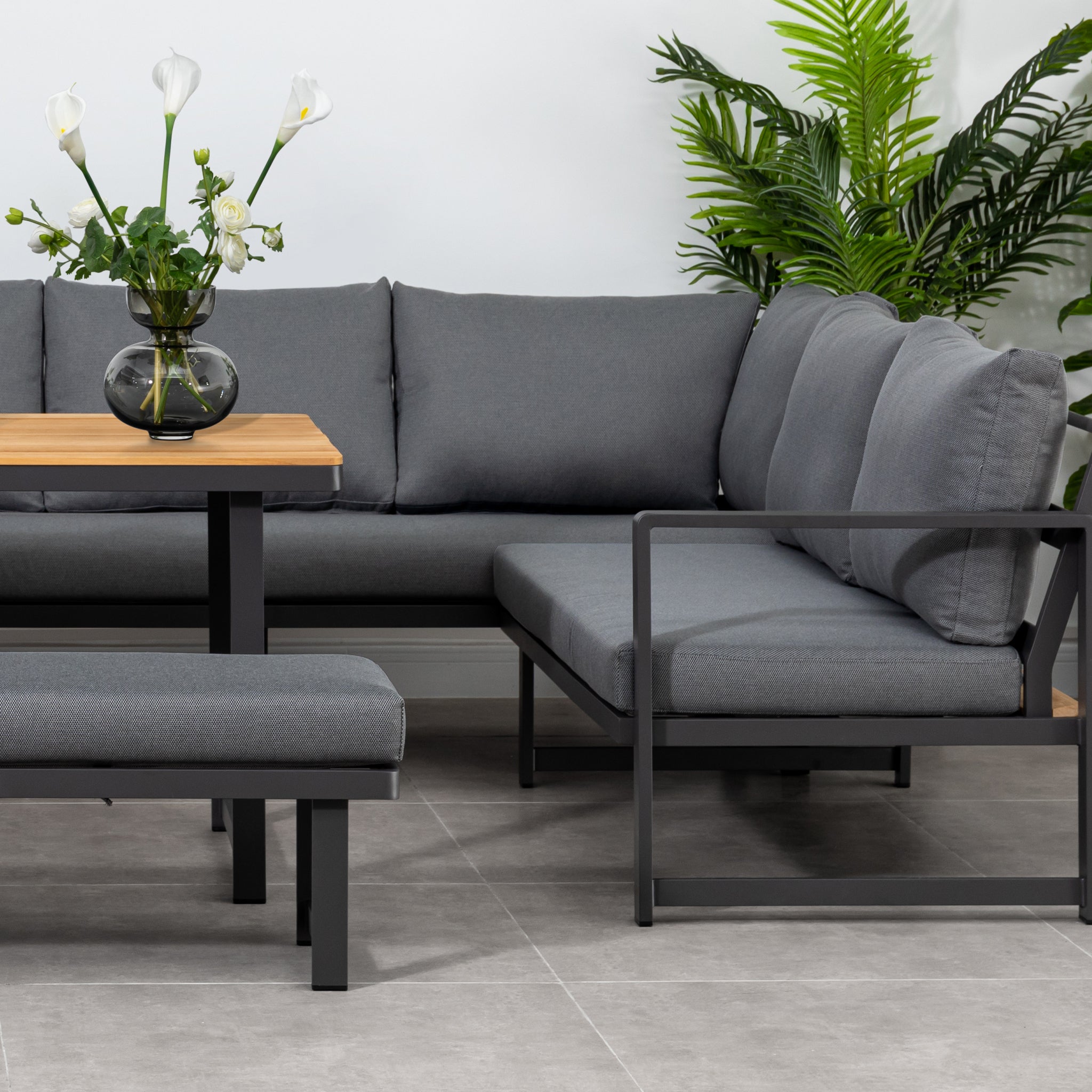 Cordoba Corner Dining Set with Teak Table in Grey