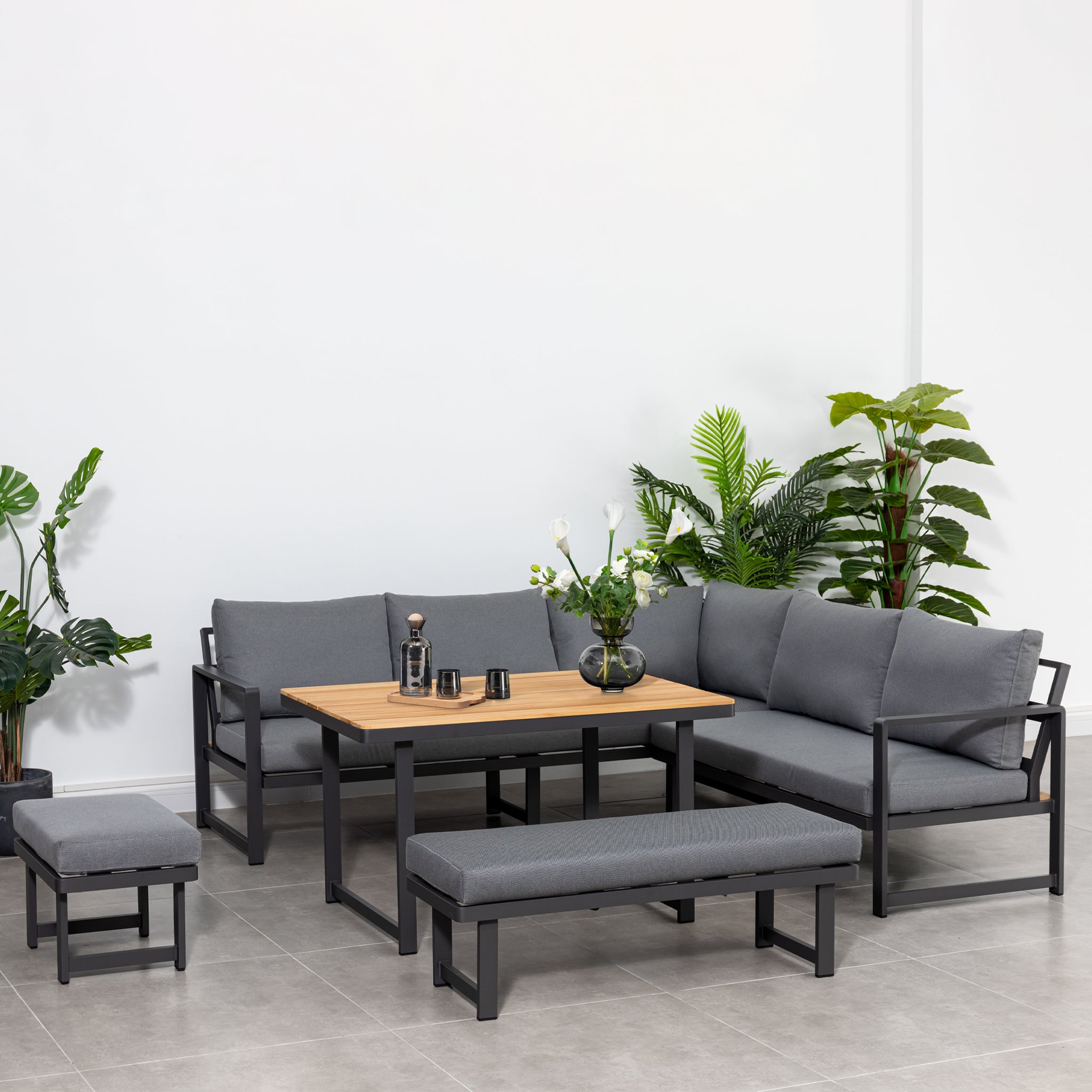 Cordoba Corner Dining Set with Teak Table in Grey