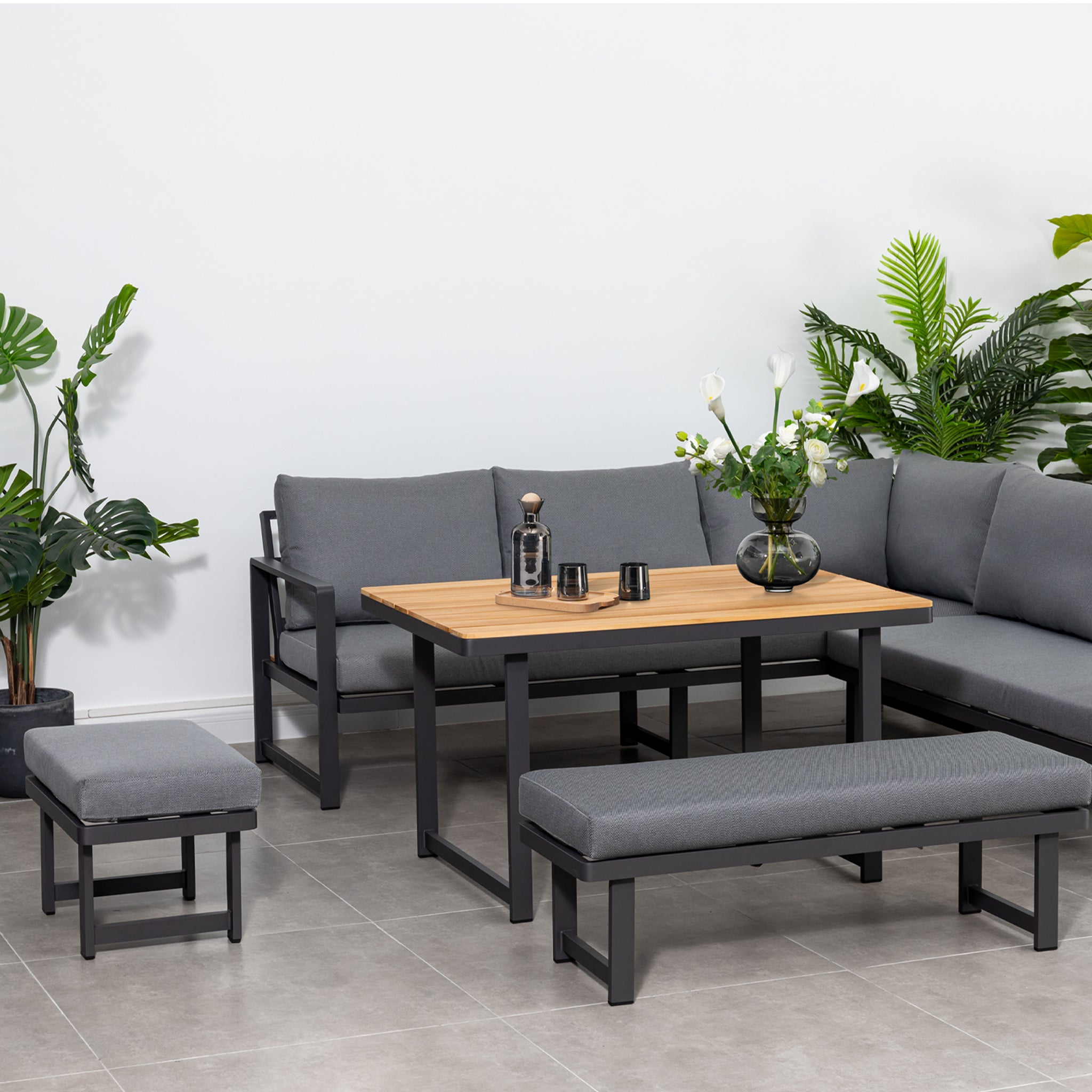 Cordoba Corner Dining Set with Teak Table in Grey