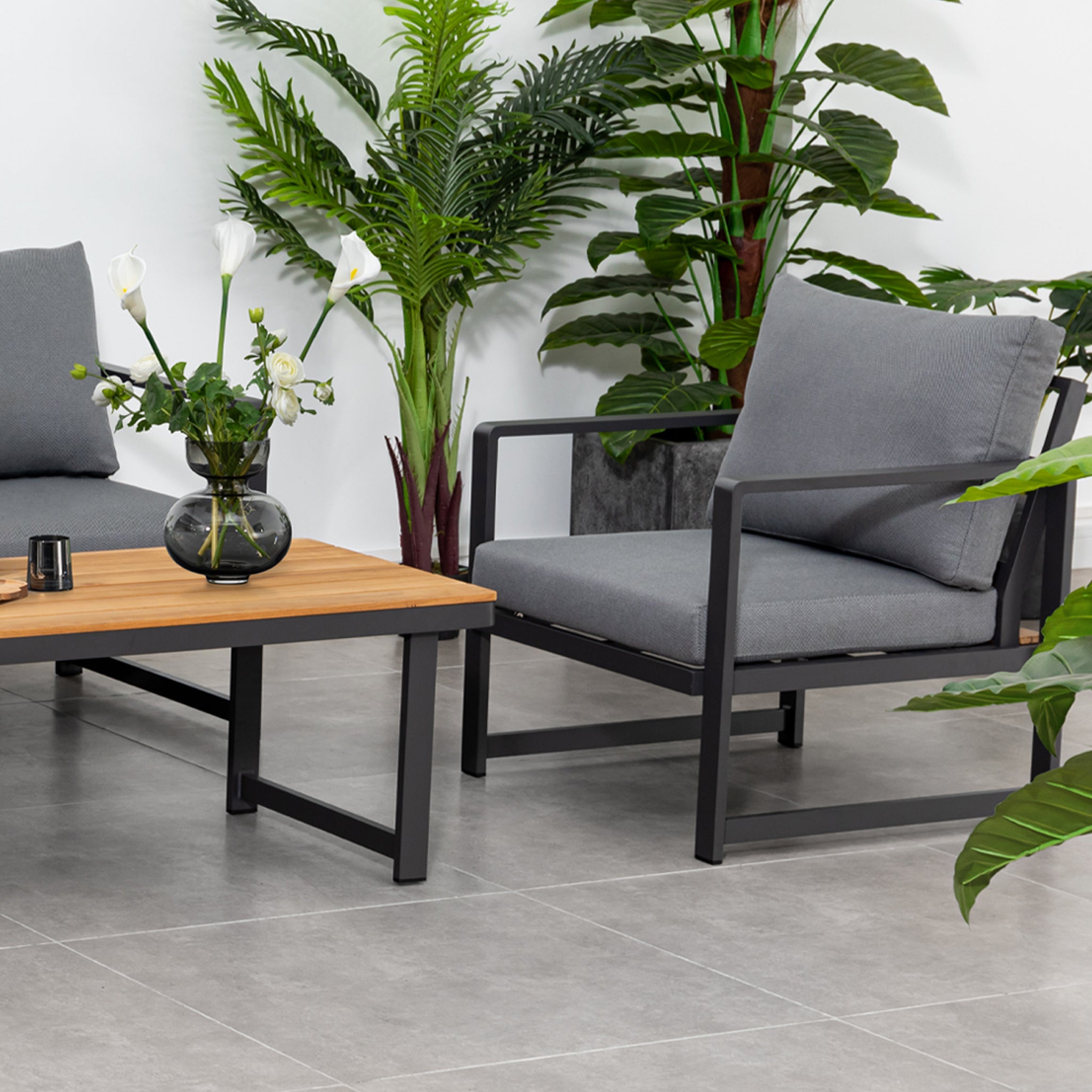 Cordoba 2 Seat Sofa Set with Teak Table in Grey