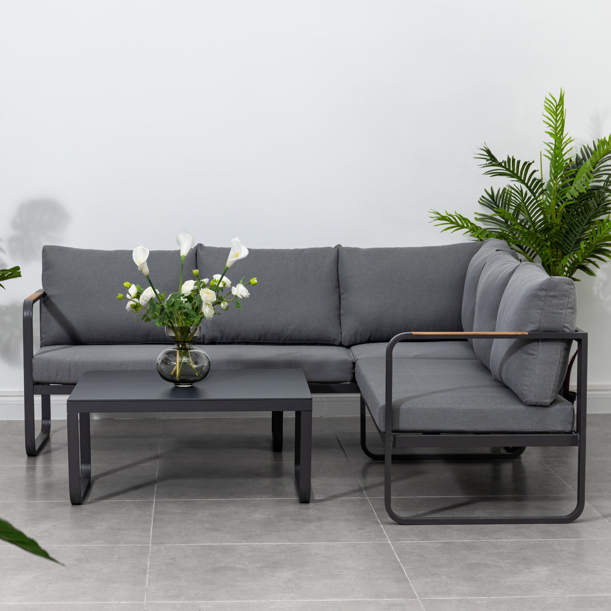 Cordoba Reclining Corner Set with Ceramic Table in Grey
