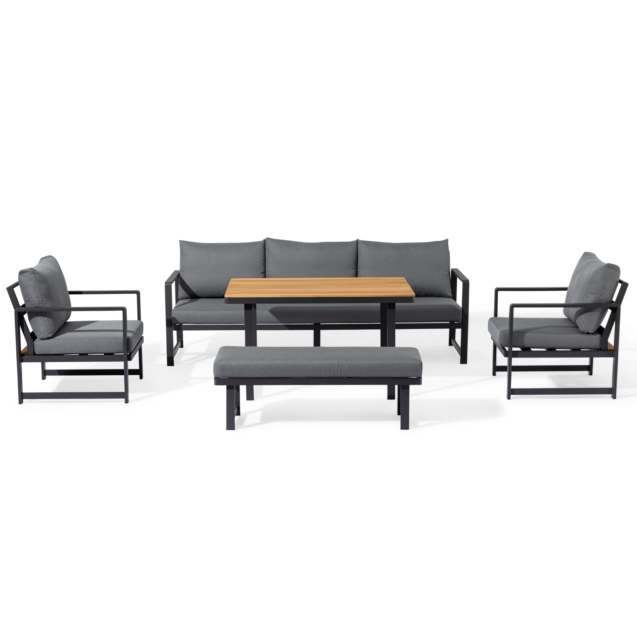 Cordoba 3 Seat Sofa Dining Set with Teak Table in Grey