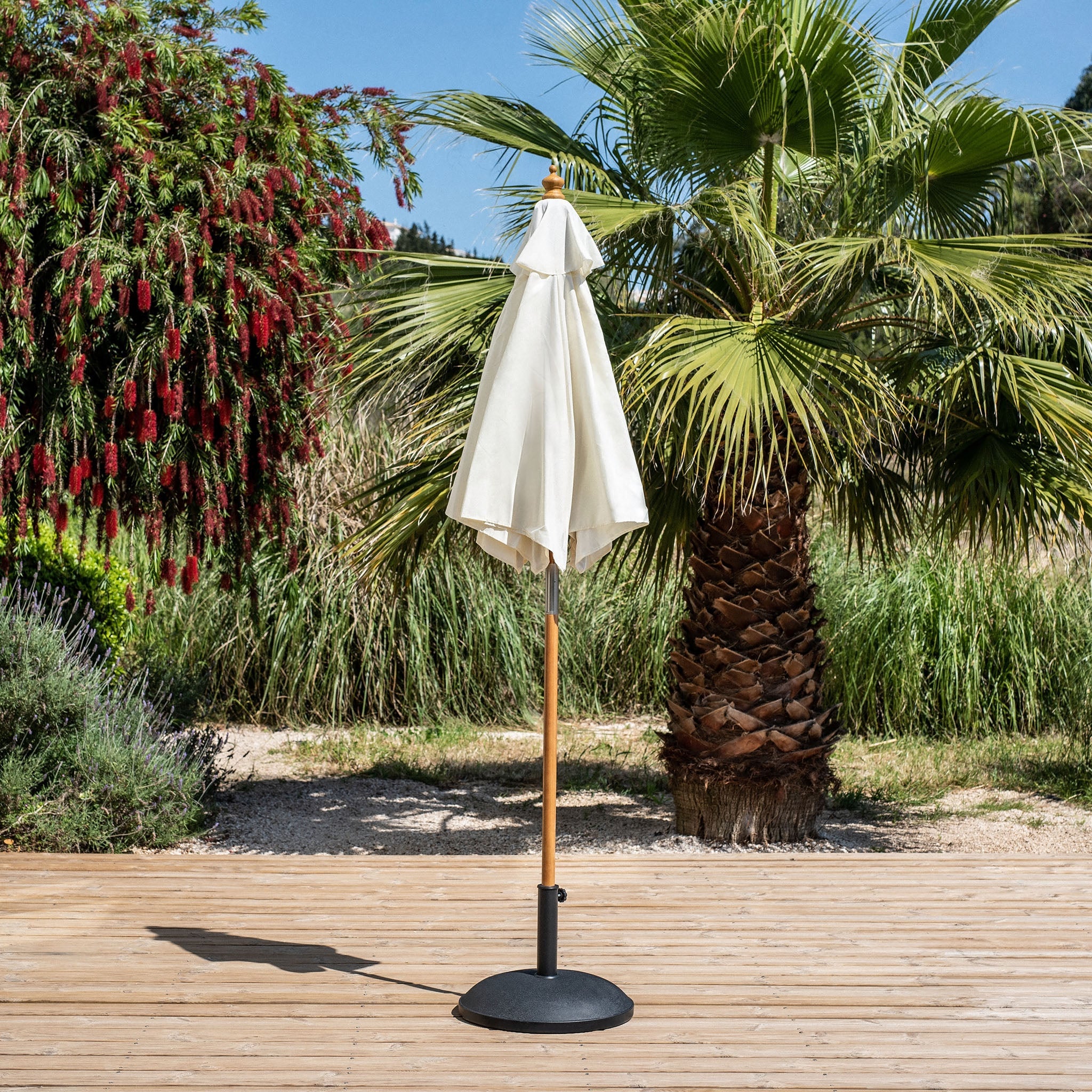 Kratos 2m Round Wooden Parasol in Beige