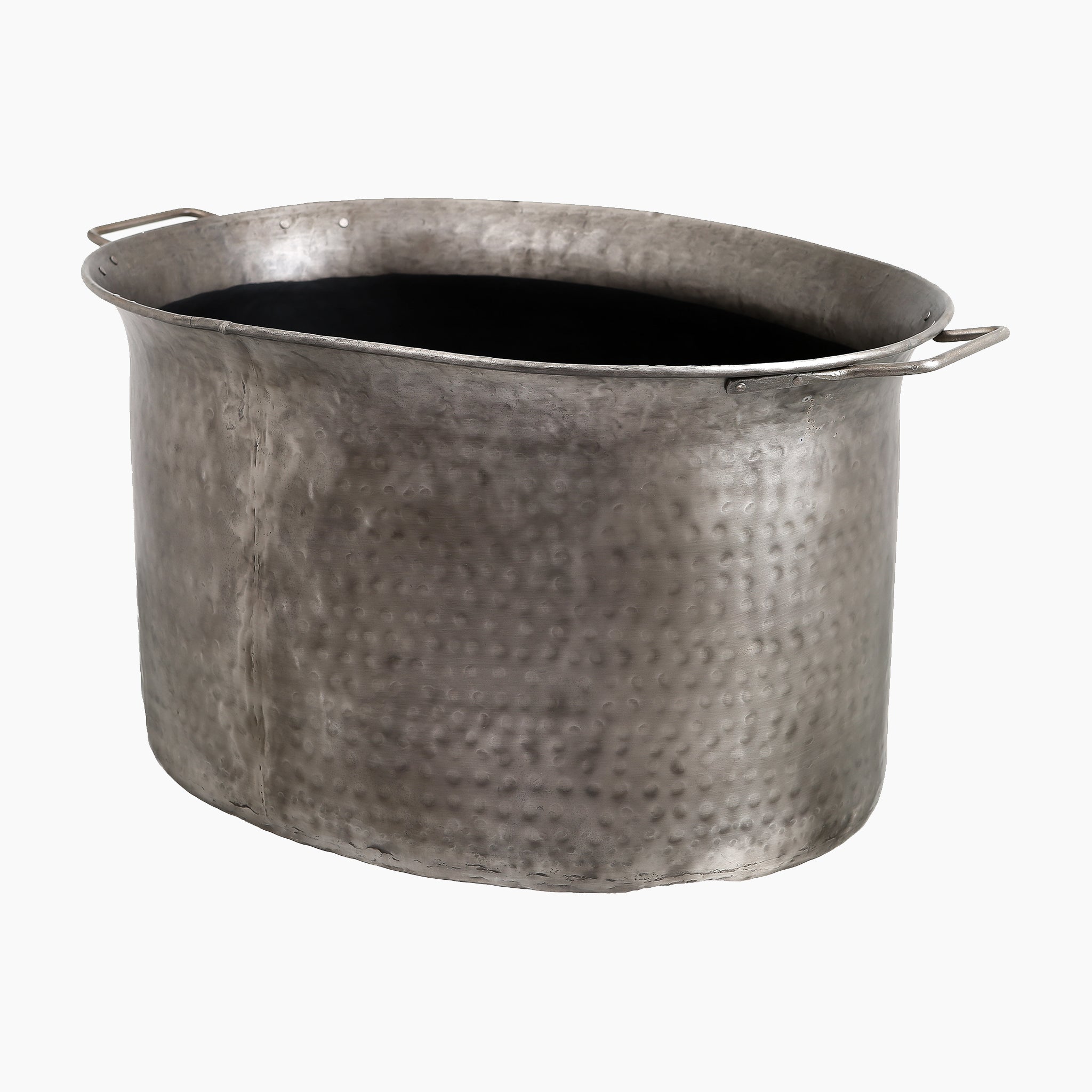 Large Antique Pewter Log Basket