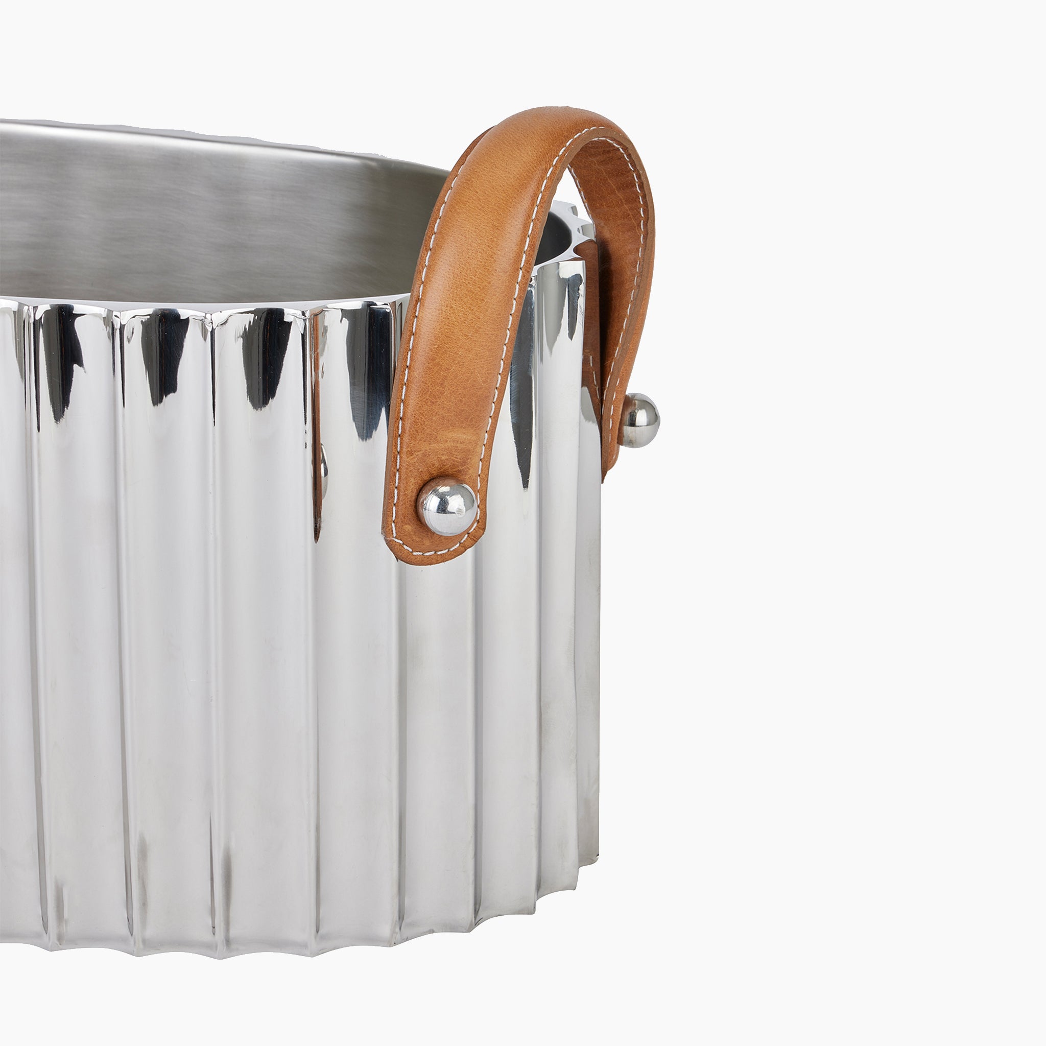 Large Silver Fluted Leather Handled Champagne Cooler