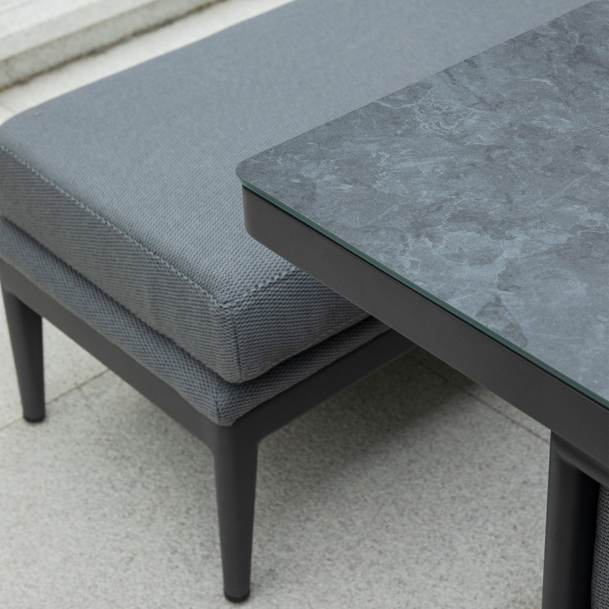 Luna 3 Seat Outdoor Fabric Sofa Set with Rising Firepit Table in Grey