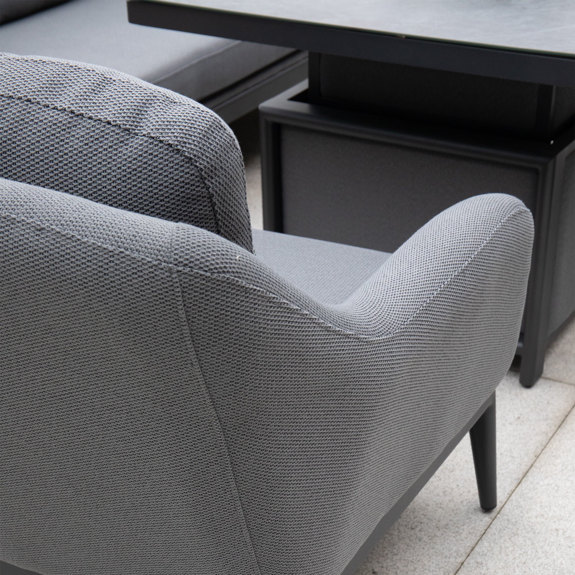 Luna 3 Seat Outdoor Fabric Sofa Set with Rising Firepit Table in Grey