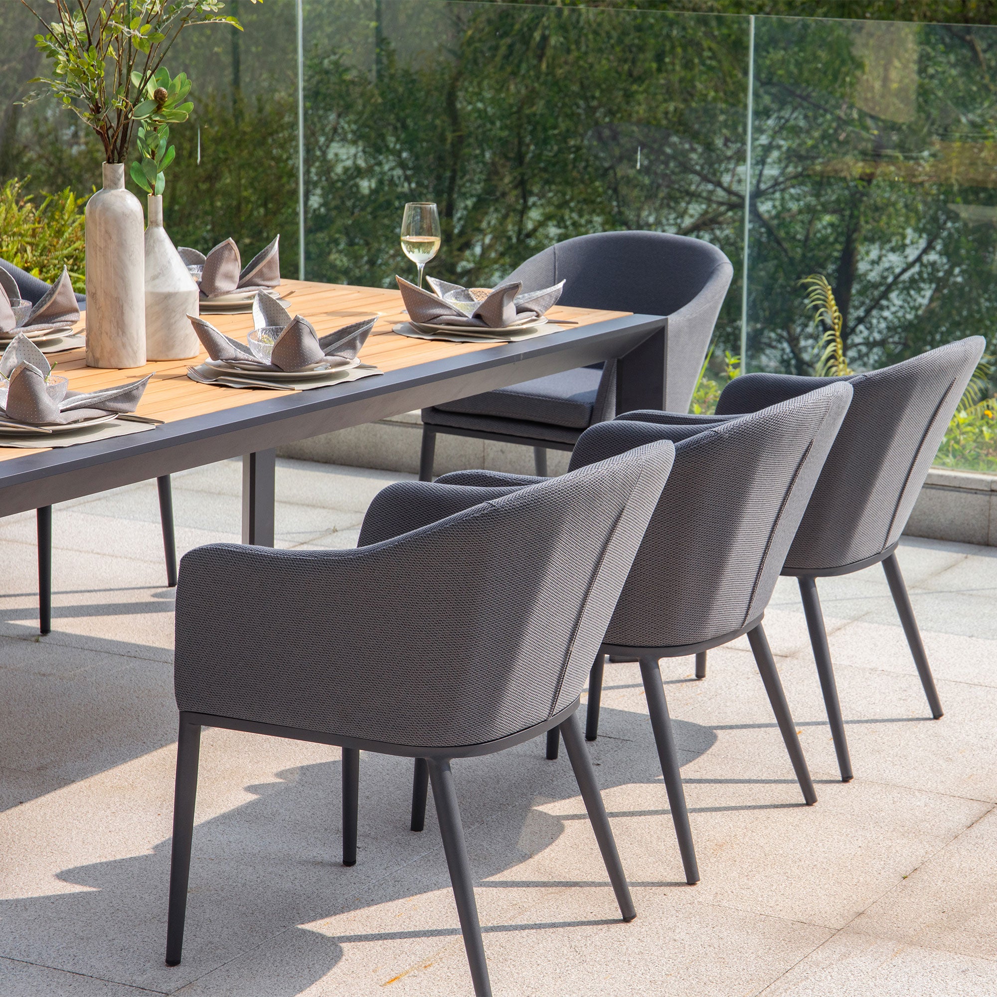 Luna 8 Seat Outdoor Fabric Extending Teak Dining Set in Grey