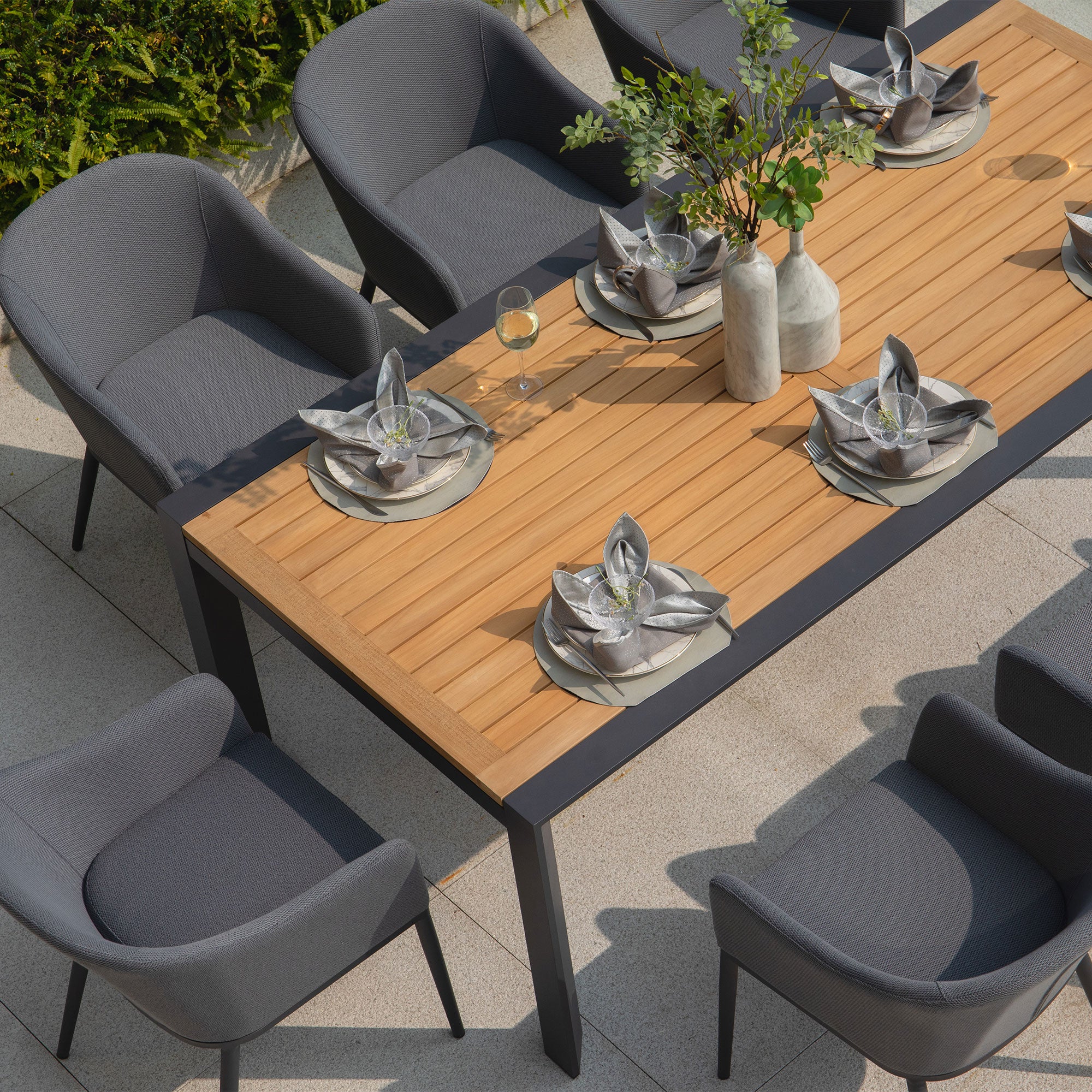 Luna 8 Seat Outdoor Fabric Extending Teak Dining Set in Grey