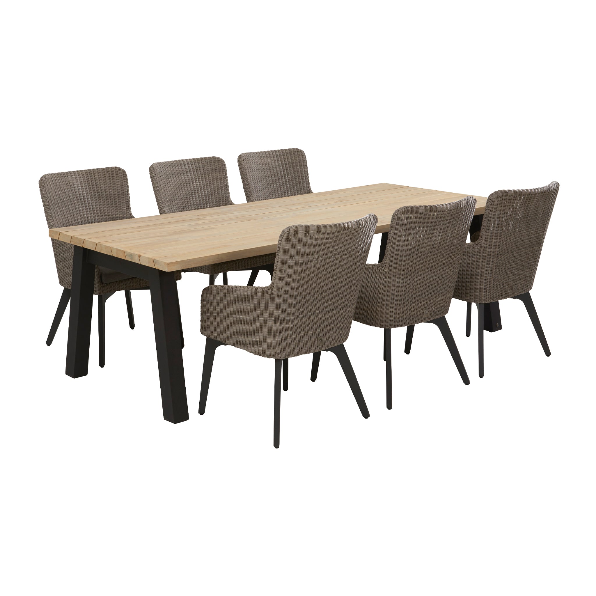 Luxor 6 Seat Rectangular Dining Set with Teak Table in Ash Grey